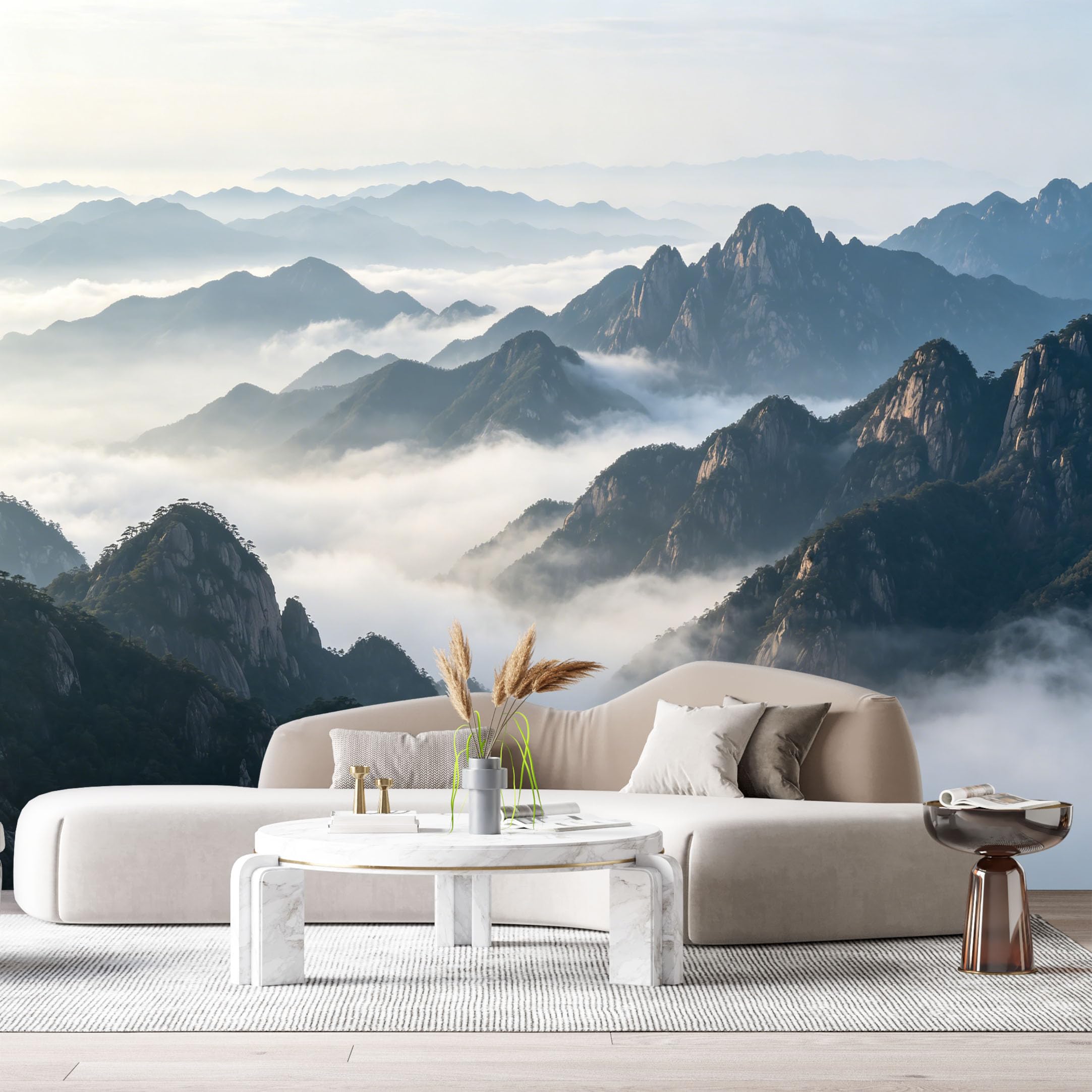 Custom Size Wall Murals Misty Mountains Landscape Foggy Peaks Sunrise Clouds SelfAdhesive Wall Fabric Removable Large Wallpaper for Photo Living Room