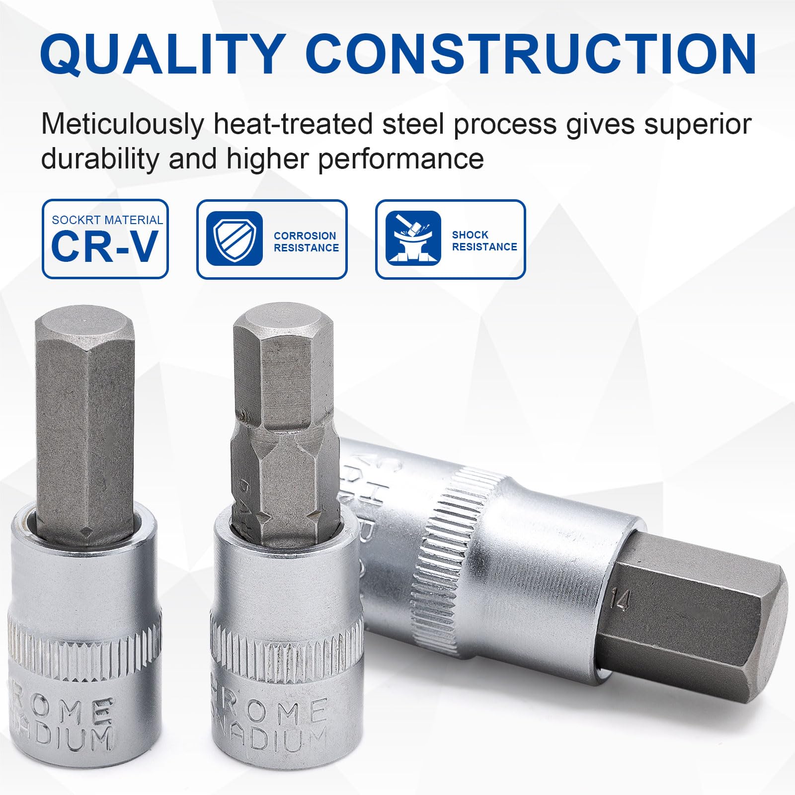 DAKCOS Lot De 13 Douilles Torx T8-T60, Embouts Torx 1/4", 3/8", 1/2", Douilles CR-V Et Embouts