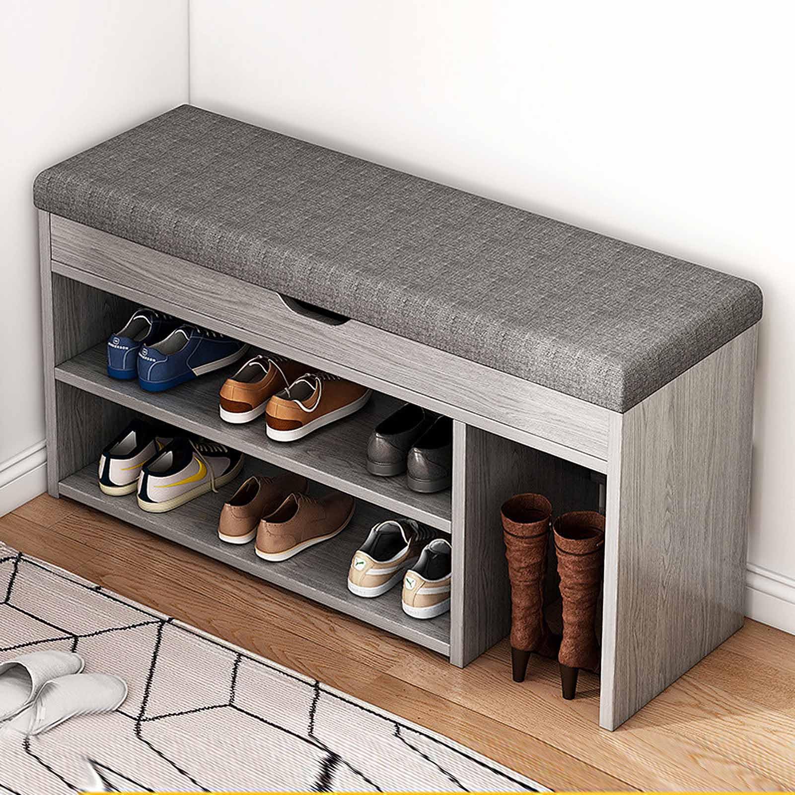 SXZenSpace Shoe Rack with Bench, 2-Tier Entryway Storage Bench Cushion, for Entryway, Living Room, Hallway
