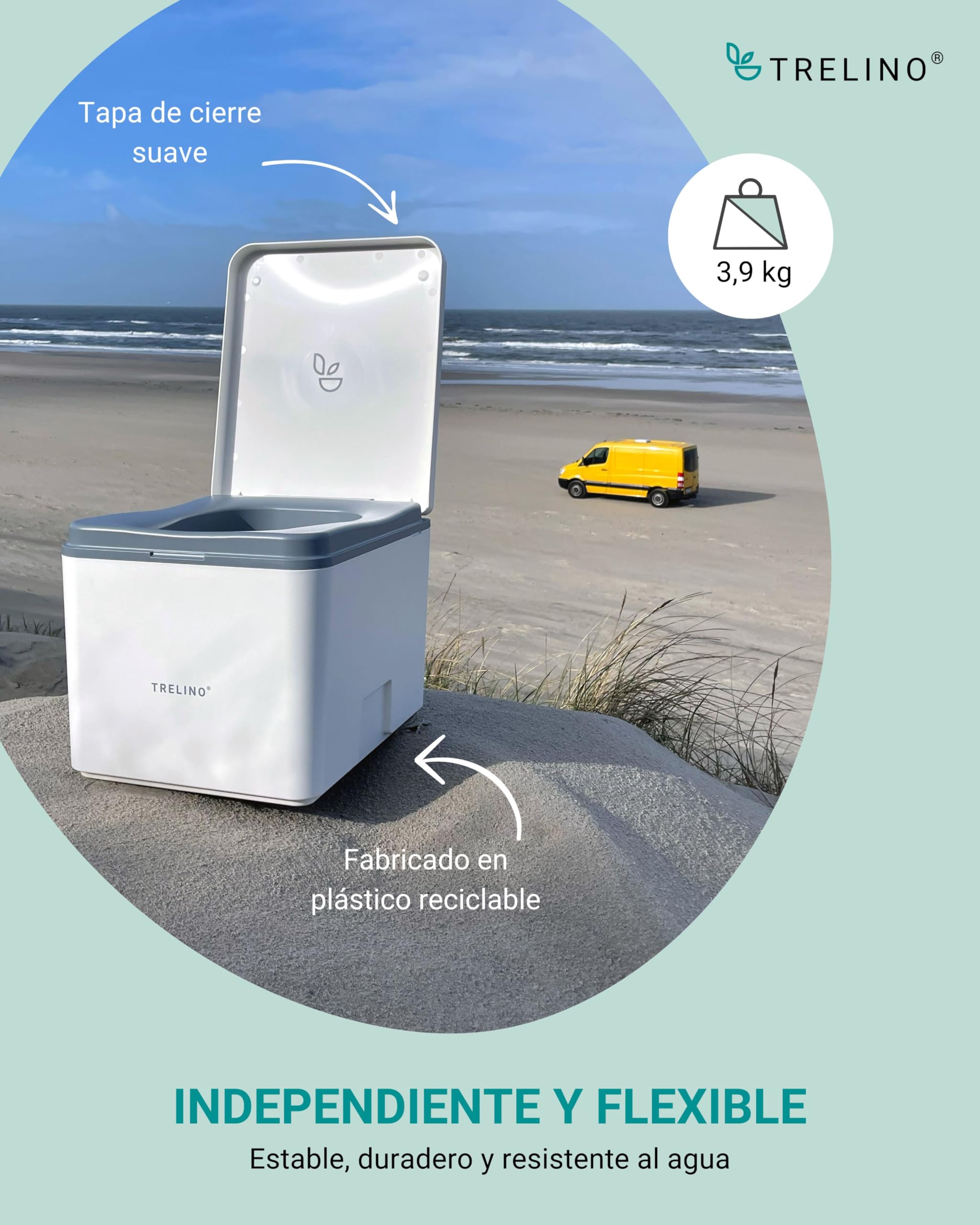 TRELINO EVO S, 39 x 33 x 29,6 cm, baño seco con Separador, WC portátil para Camping y Uso al Aire Libre, Inodoro seco para Furgonetas y autocaravanas, sin Agua ni Productos químicos