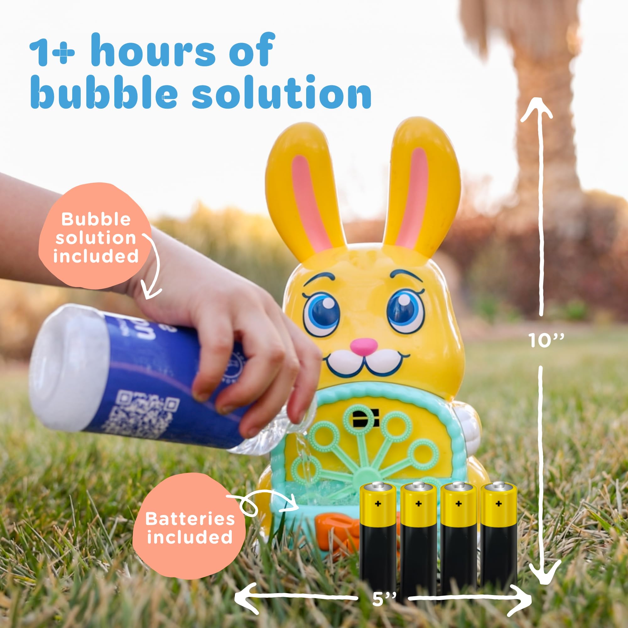 Move2Play Máquina de burbujas de conejo para niños y niños pequeños, juguete de burbujas para niños pequeños, niños y niñas, para interiores y exteriores, fiesta de cumpleaños, diversión de verano
