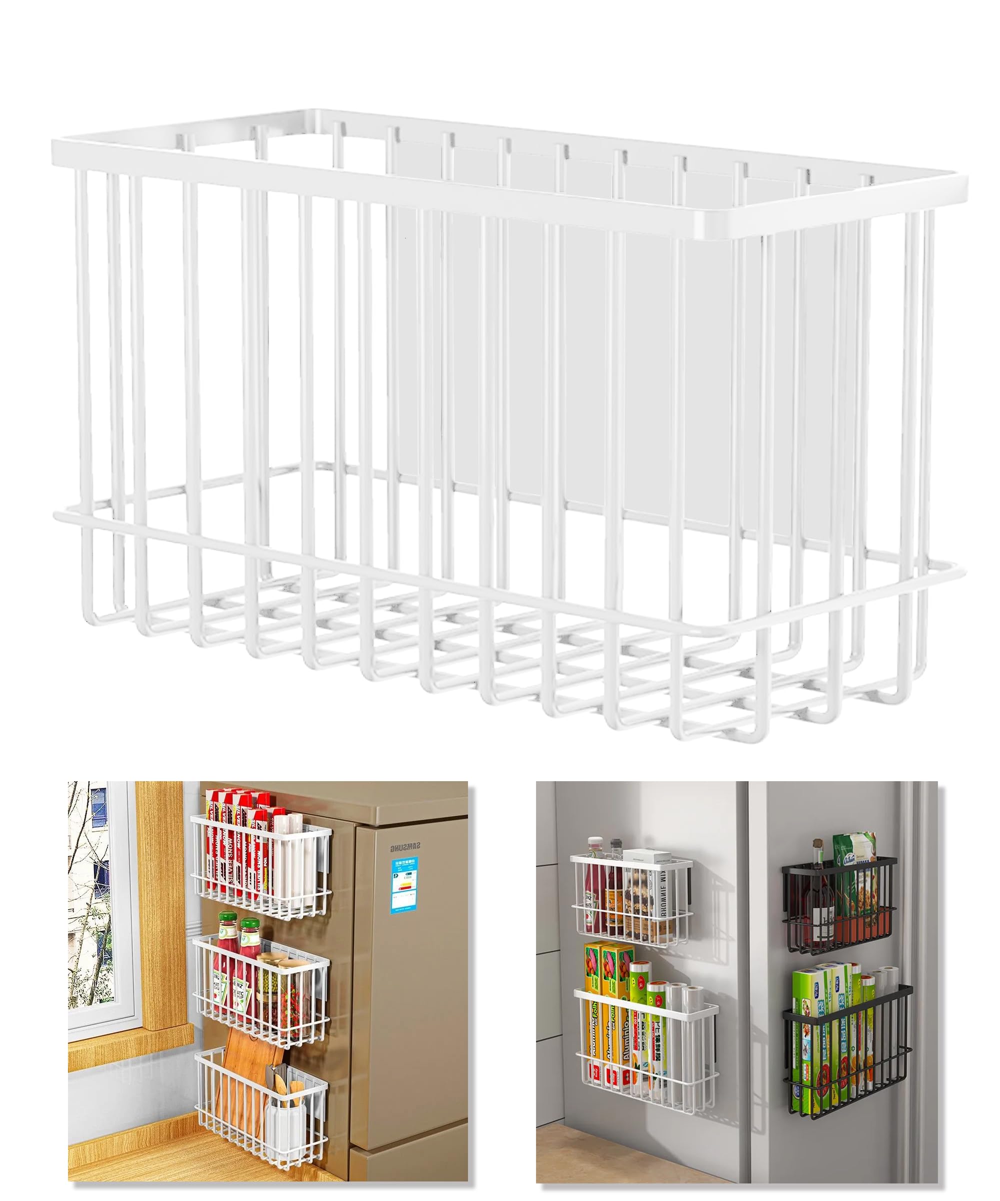 Organiseur magnétique réfrigérateur blanc panier métal de cuisine