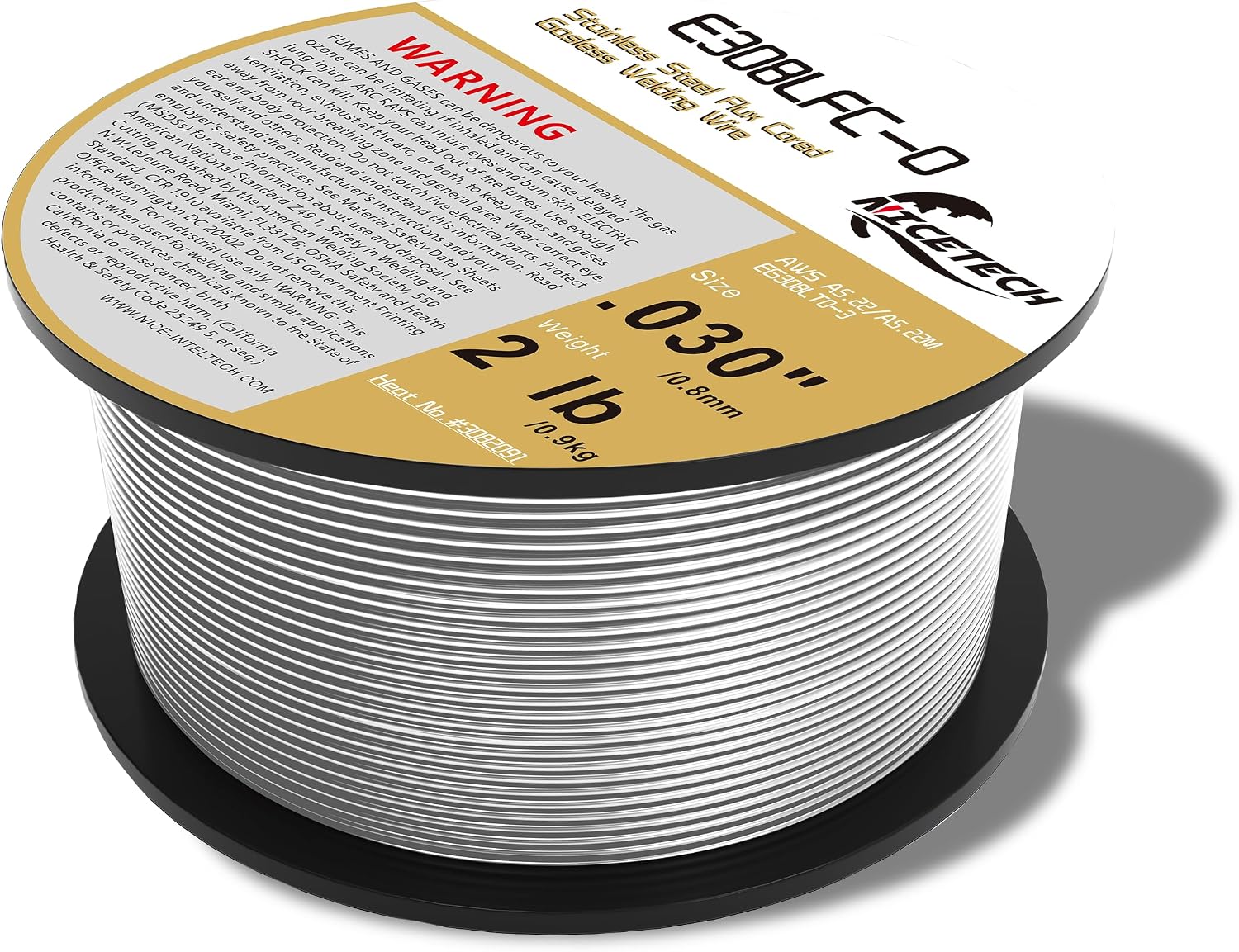 Gasless Flux Cored Welding Wire, Stainless Steel, E308LFC-O. 030-Diameter, 2 Pound Spool, Silver, Package of 1