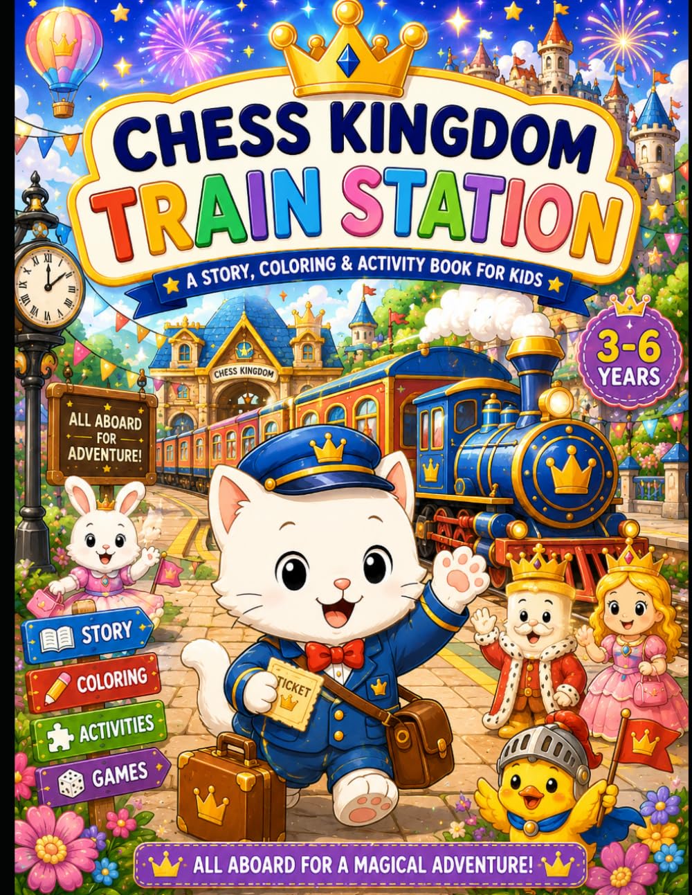 Chess Kingdom Train Station: A Story, Coloring & Activity Book for Kids