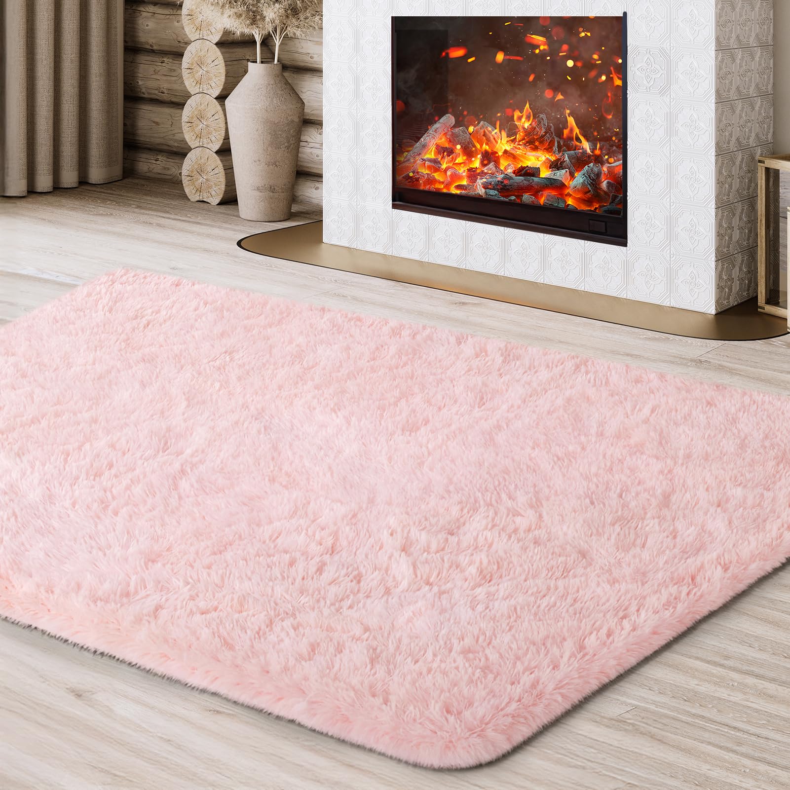 JOJOSEE Rugs Living Room, 120 x 160 cm Light Pink Area Rug, Anti Slip Soft Fluffy Shaggy Extra Large Floor Carpets Mat for Bedroom, Nursery Bedside (Light Pink, 120x160cm)