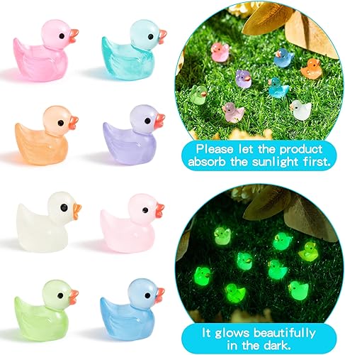 Miniatura 3 de Yopyame 100 piezas de adornos luminosos de patos de resina figuras en miniatura de patos de resina para decoración de fiestas figuras de pato que