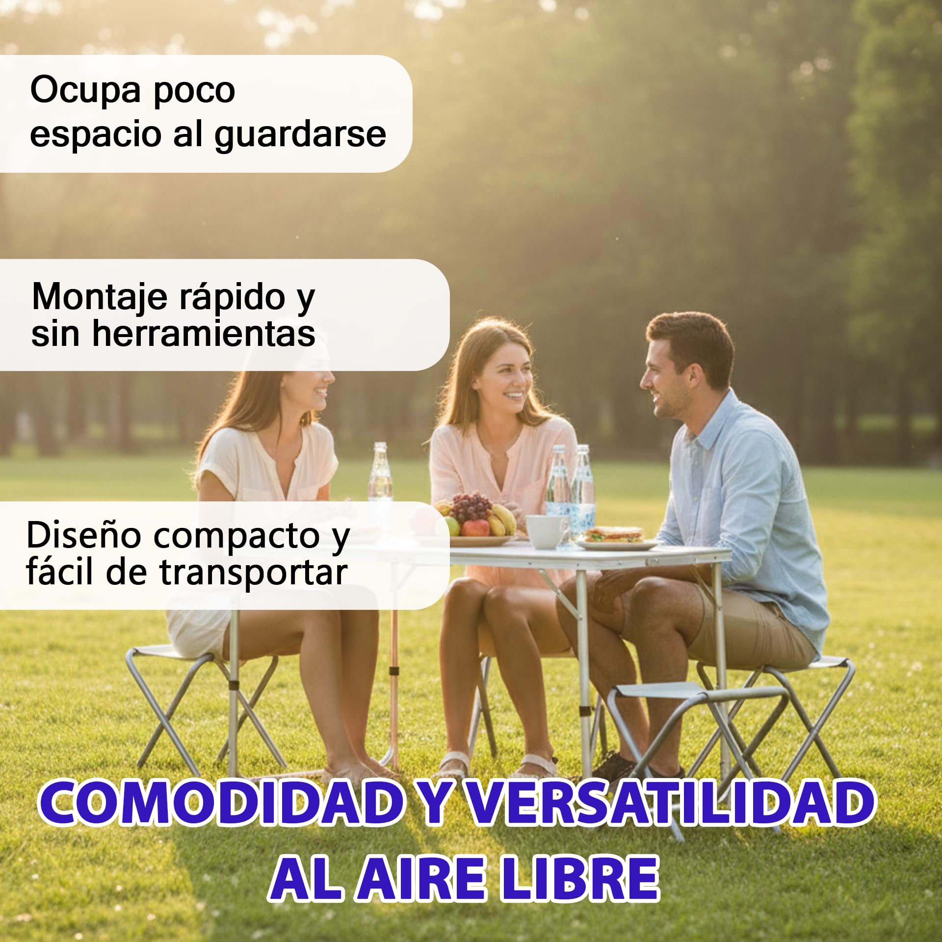 Weida Mesa Plegable Portátil con 4 Taburetes de Lona | Ideal para Camping, Playa, Pesca y Picnic | Diseño Compacto y Resistente | Montaje Rápido y Sencillo | Cómoda y Espaciosa | Color Blanco