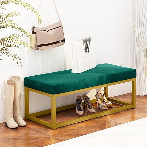 Miniatura 4 de DKLGG Banco otomano tapizado de terciopelo para entrada de zapatos, banco de dormitorio, taburetes modernos con reposapiés con marco de metal, para