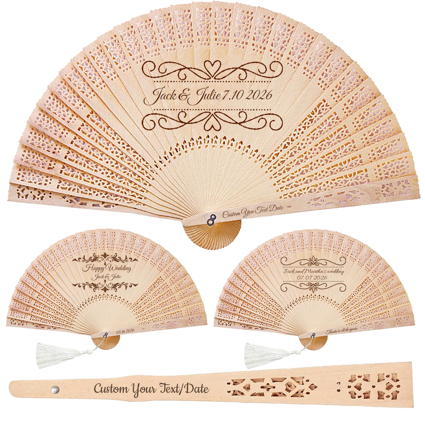 AYTHSRIC 30Pcs Personalized Folding Hand Fans Custom Engraved Summer Wedding Fans, Personalized Wooden Hand FansCustom Wedding Fans with Organza Bags