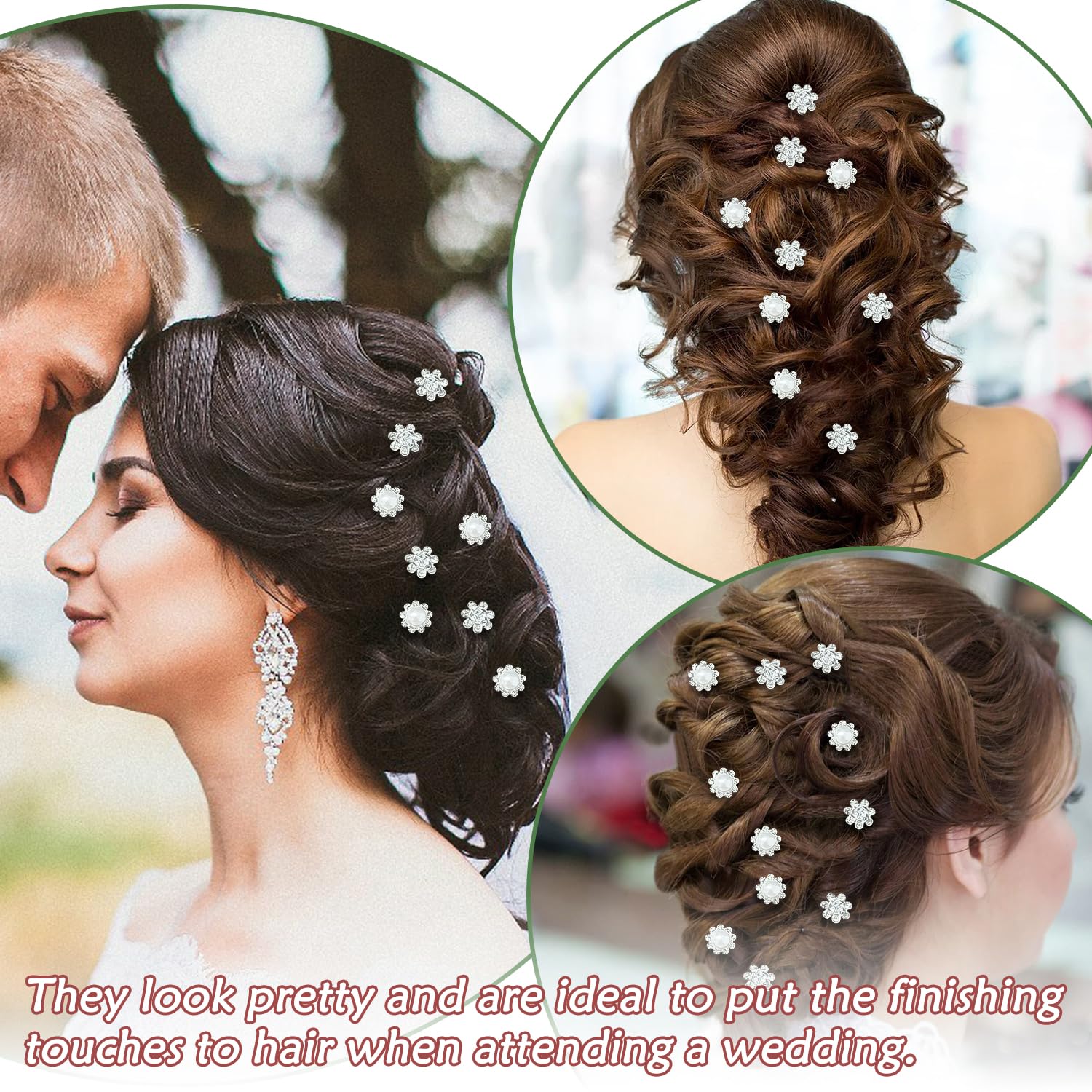 20Pcs Bridal Pearl Flower Crystal Rhinestone Hair Pins Clips - Wedding Bridesmaid Hair Accessories for Women Girls - Image 3