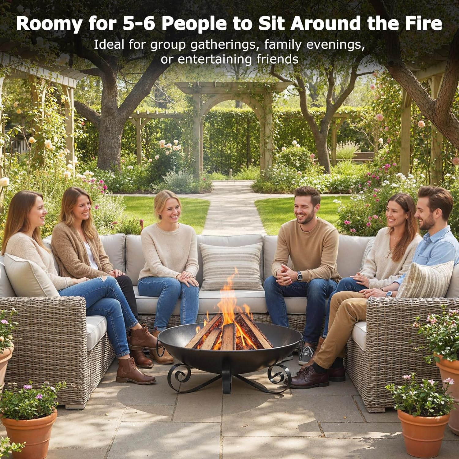 Tangkula Fire Pit for Outside Wood Burning, 24 Inch Heavy-Duty Metal Fire Bowl with Handles, High-Temperature Paint Finish, Portable Round Fire Pit for Patio Backyard Garden Camping Bonfire