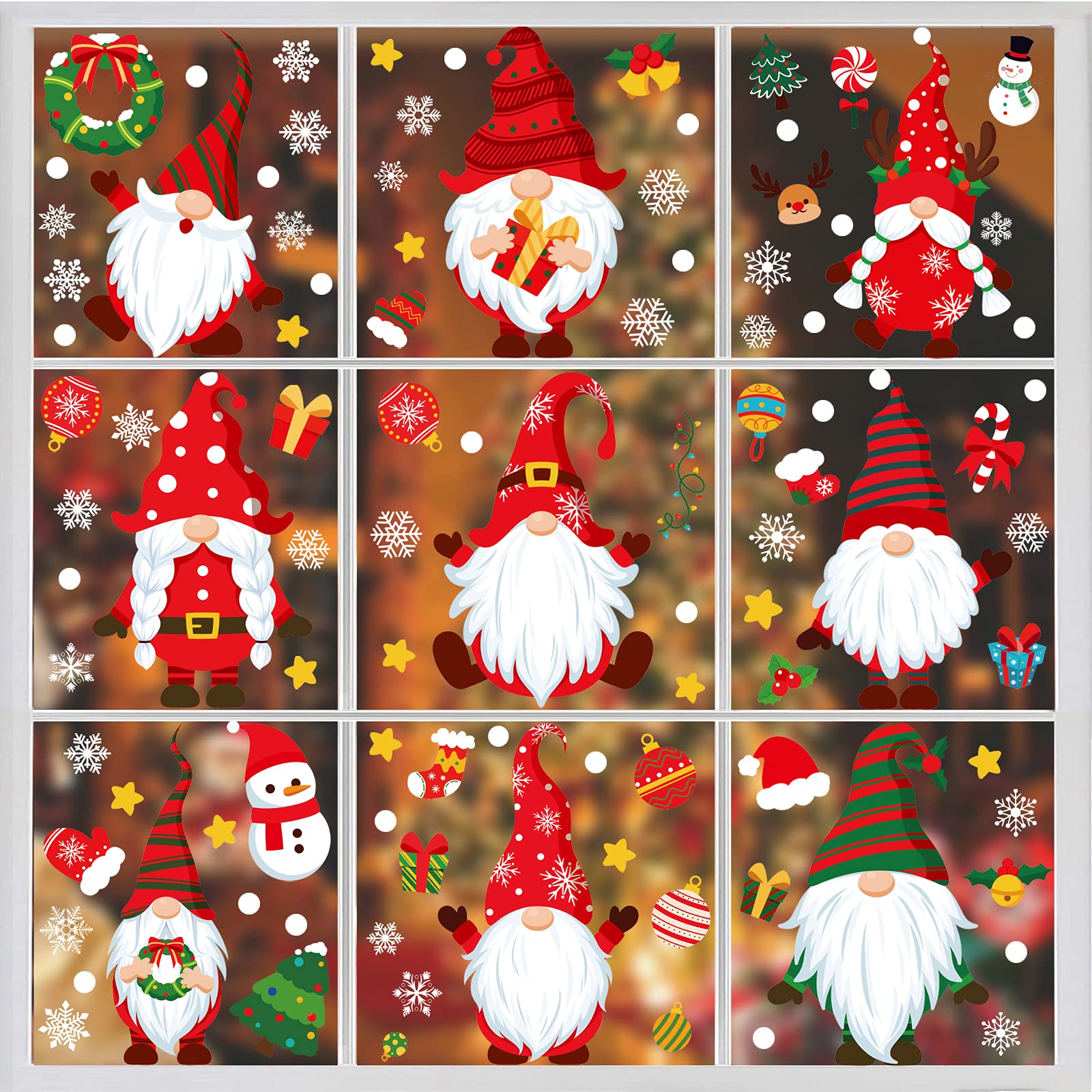 9 Sheets Christmas Window Clings, 104 PCS Christmas Gnome Window Clings Christmas Window Decorations Scandinavian Snowflake Santa Claus Xmas Window Stickers for Christmas Party Glass Window Decor