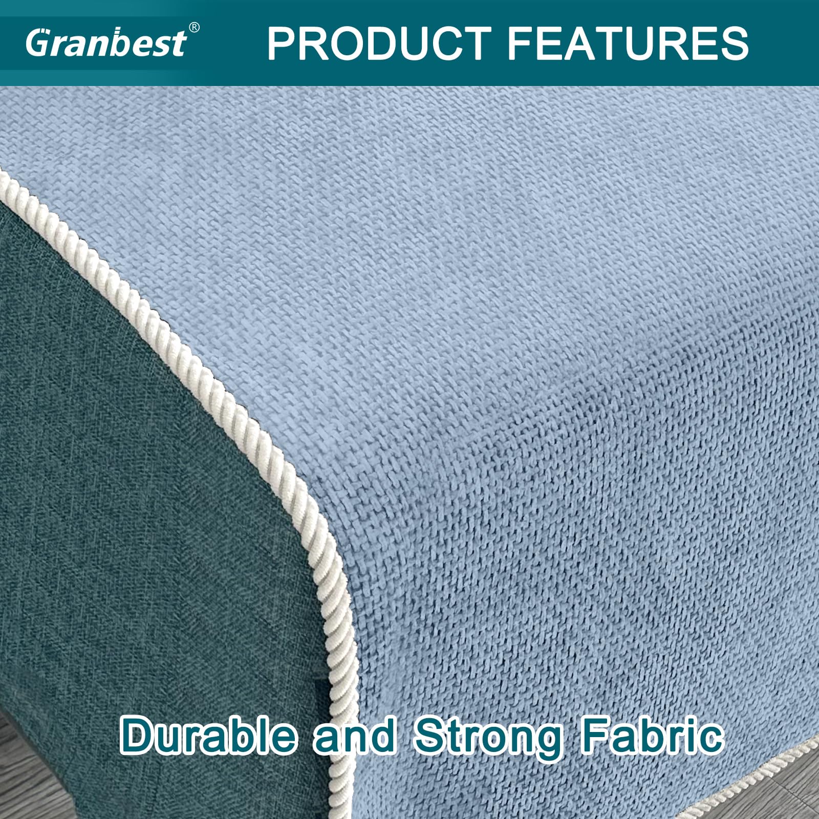 Granbest Non-Slip Sofa Seat Covers 3 Seater Thick Chair Cover Protectors from Pets Universal for All Seasons (3 Seater, Azure Blue) - Image 4