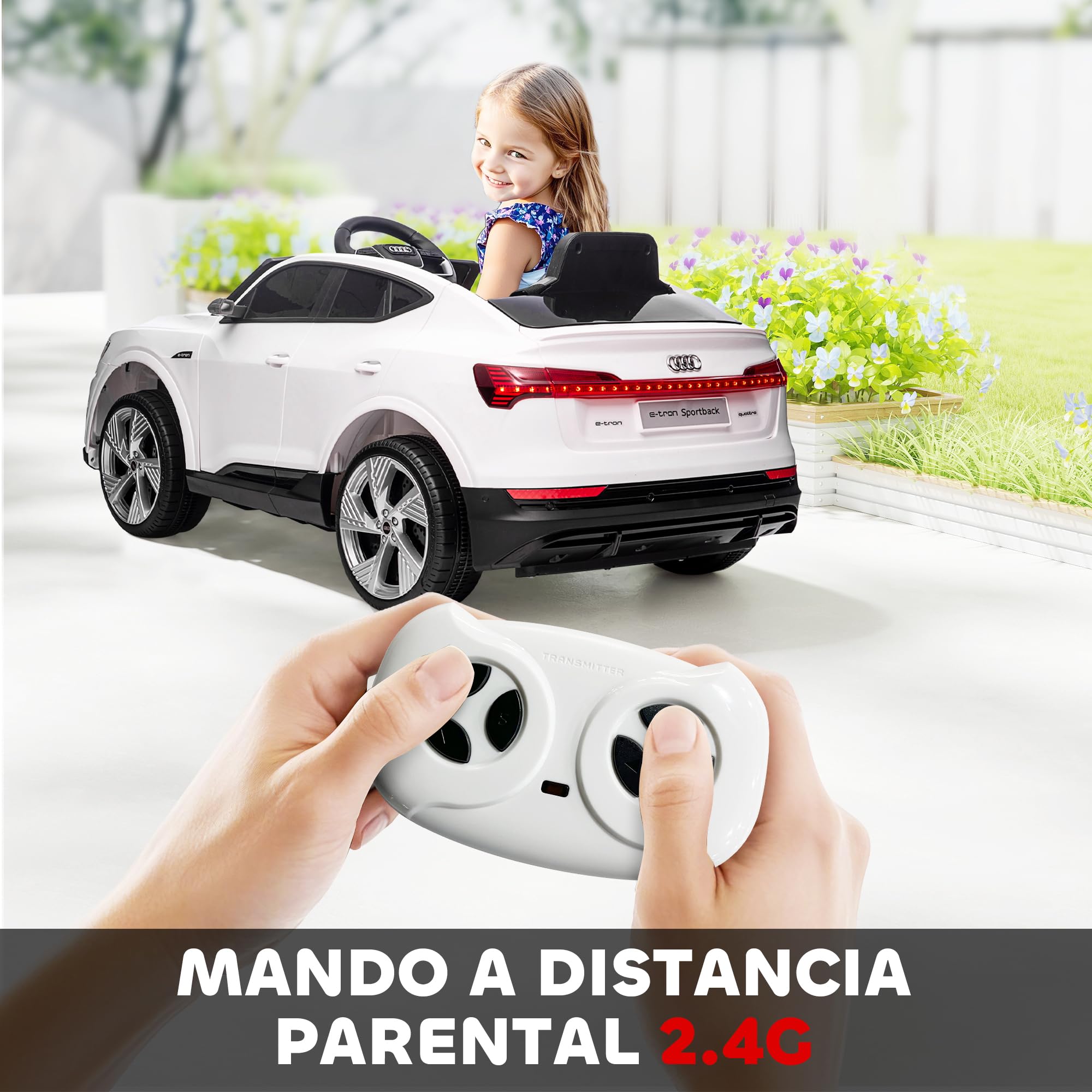 HOMCOM Coche Eléctrico para Niños Audi E-Tron 12V con Mando a Distancia Faros LED 3-5 km/h Blanco