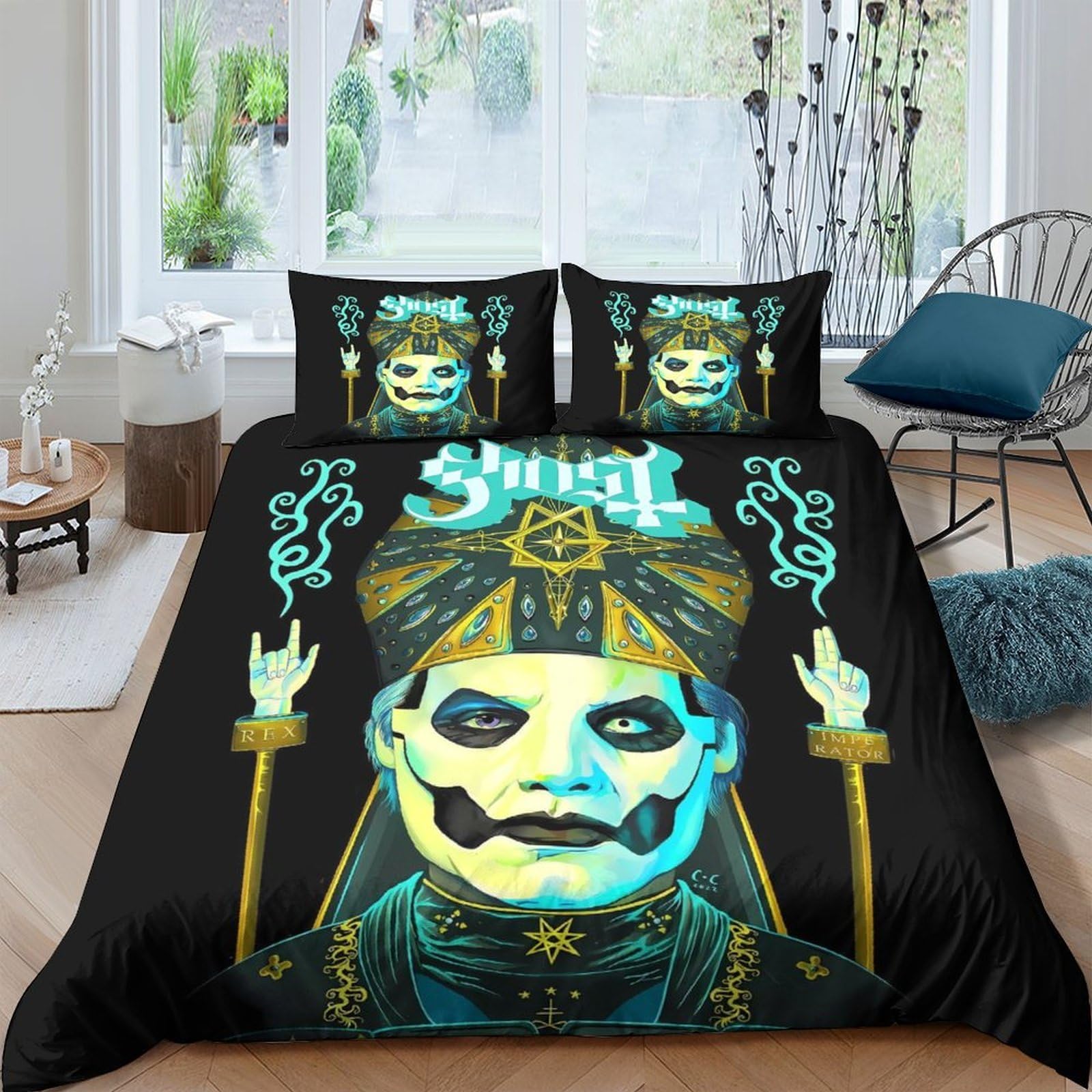 Ctjqhvkz Style-8 3D Printed Gothic Skull Fitted Sheet Microfiber Black Occult Bed Cover For Bedroom Dorm Mattress Protection Decor Single（135X200cm）