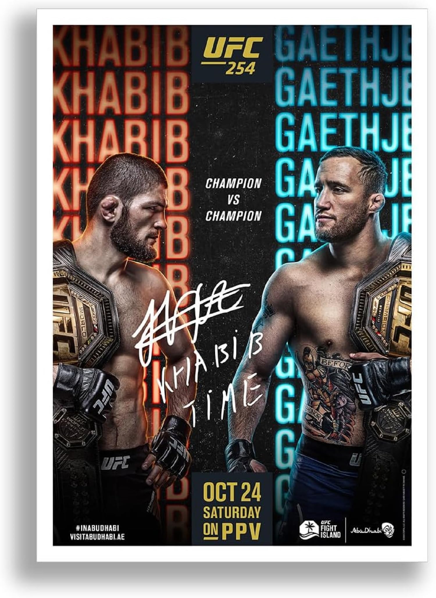 Khabib Nurmagomedov Vs Justin Gaethje Signed Autograph A4 Poster Photo Framed Memorabilia Gift UFC 254 (A3 Poster only)