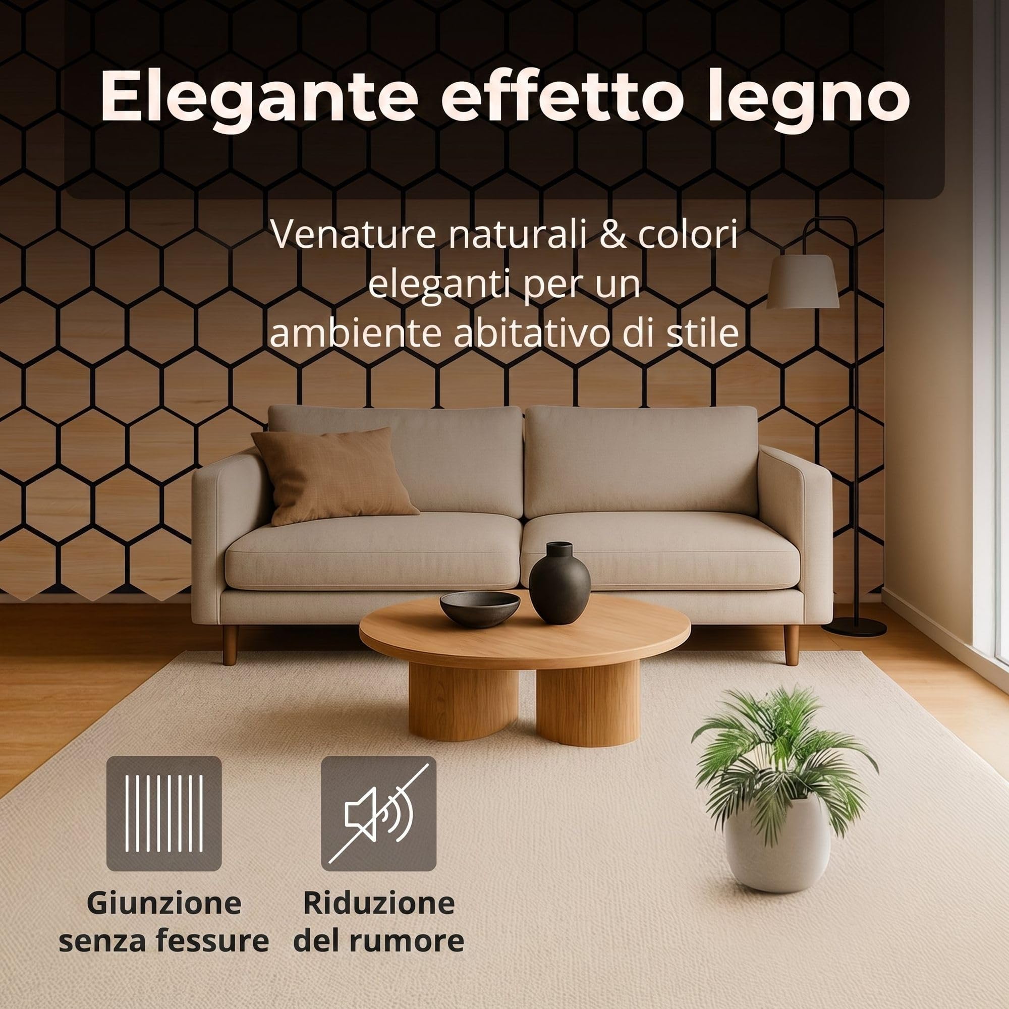 4x Pannelli acustici esagonali 76 x 62cm Rovere chiaro legno