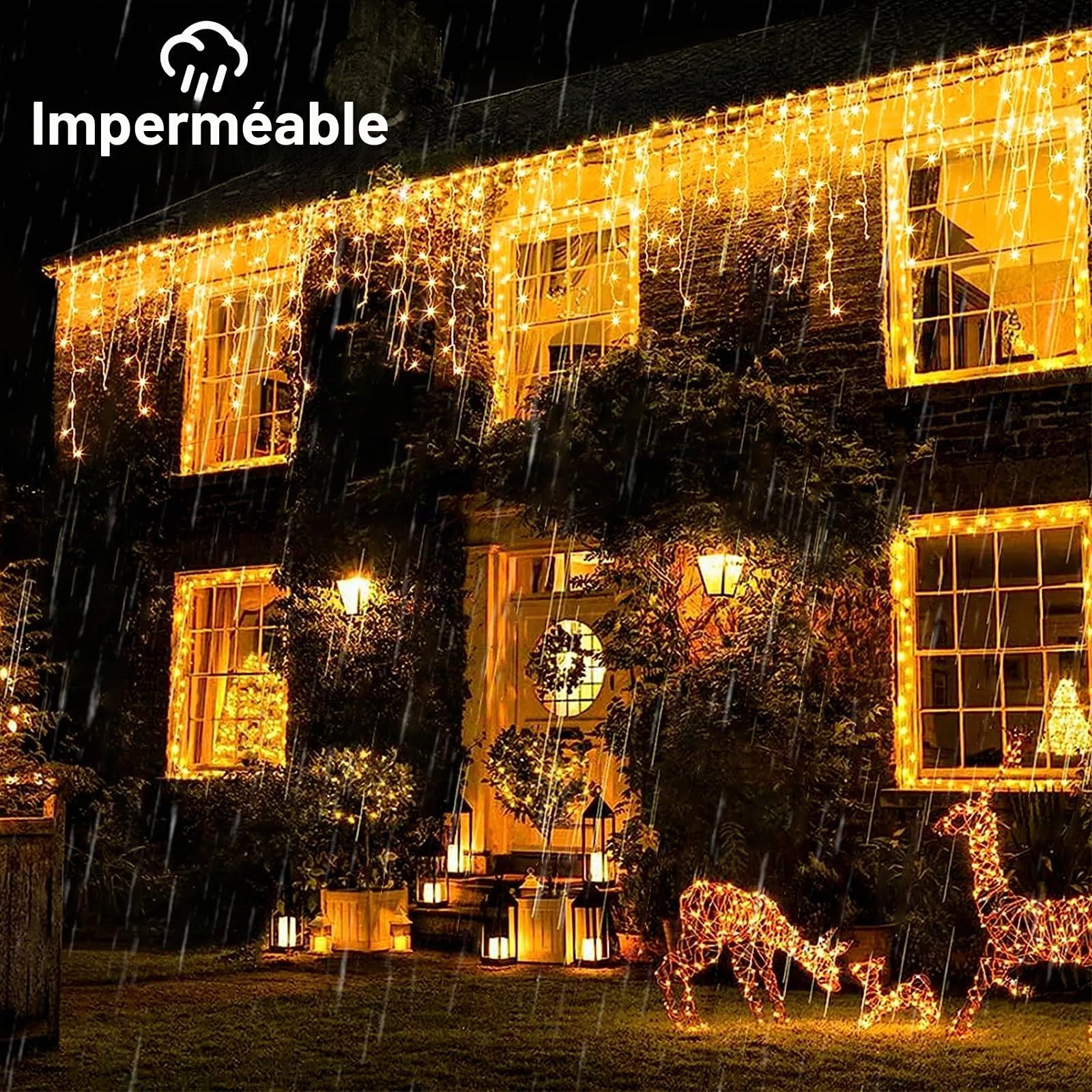 Guirlande Lumineuse Exterieur Solaire, 10 M 336 LEDs Lumineuse éTanches GlaçOns Avec 8 Modes TéLéCommande, Rideaux de Noël Solaire pour Décoration de Jardin, Fête, Noël, Mariage