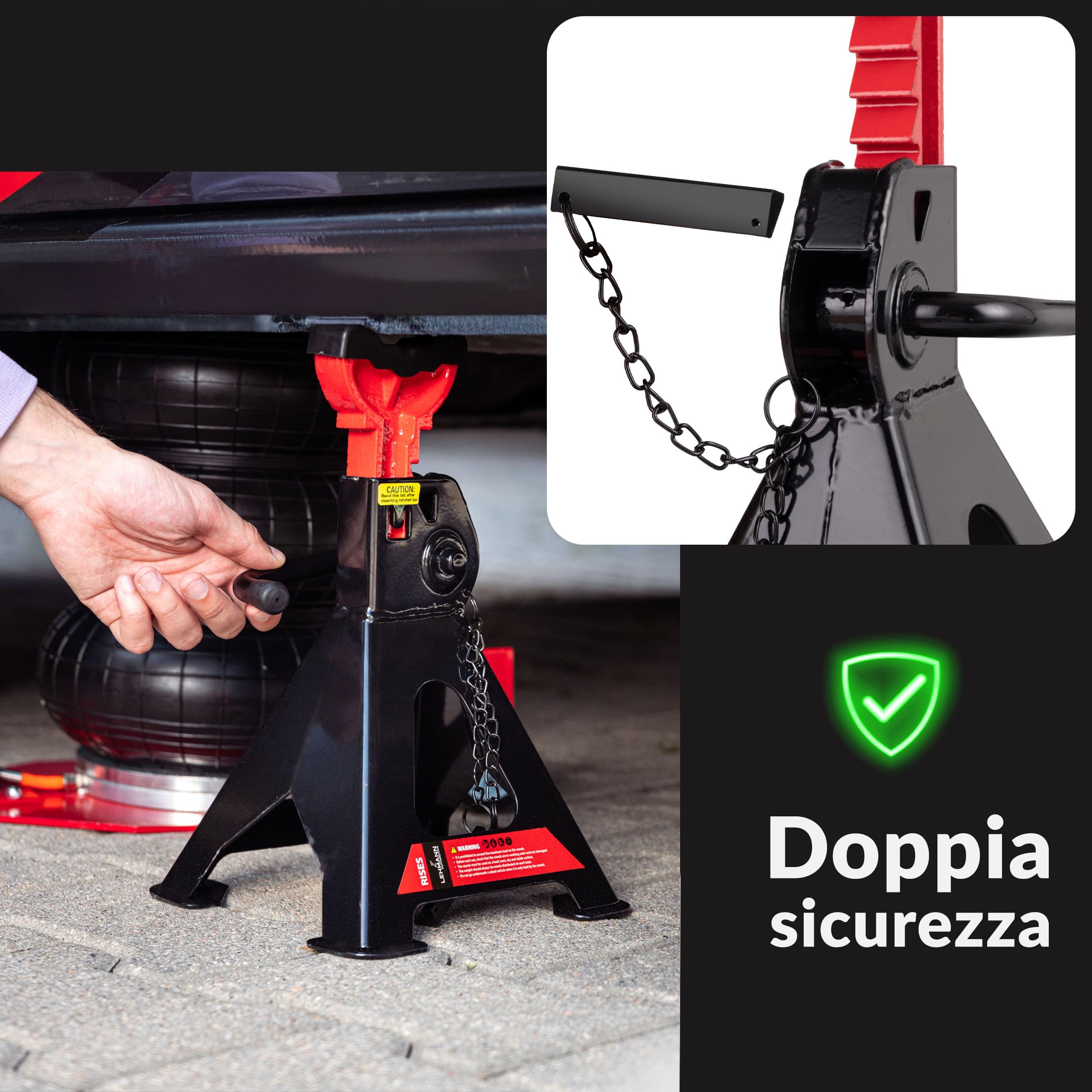 Lehmann Cavalletti Auto 3T x2, Set da 2 Pezzi, Altezza Regolabile 300-430 mm, Supporti Regolabili con Cuscinetto in Gomma, Cavalletti per Auto, SUV e Piccoli Trasportatori Fino a 3000 kg, Portatile