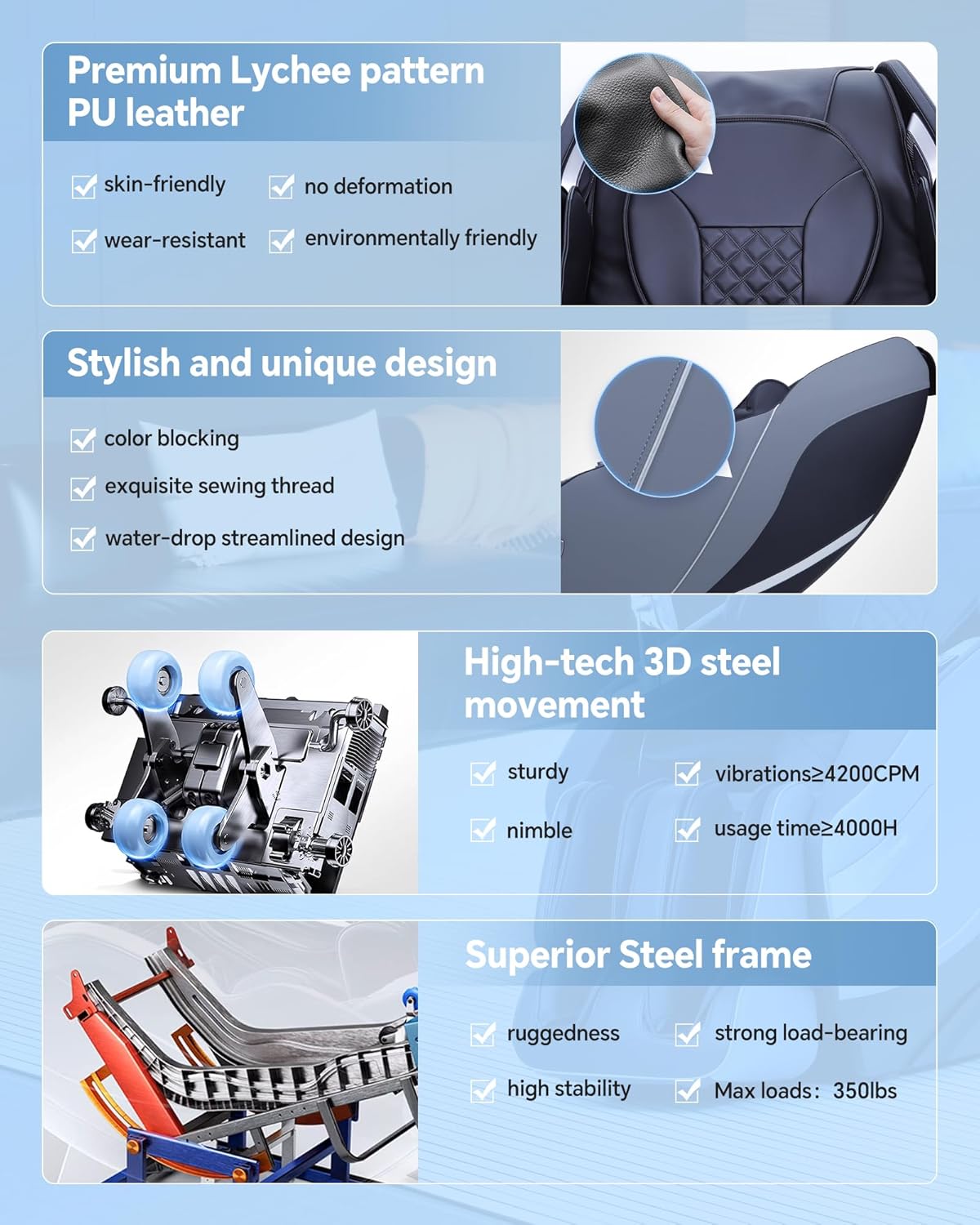 Stylish Massage Chair Full Body Zero Gravity Massage Chair Rocking Sleep Mode 3D SL Yoga Stretch Massage with Heat 12+ Modes Upgraded Calf +11cm Wireless Phone Charge Screen Touch Large Size Black