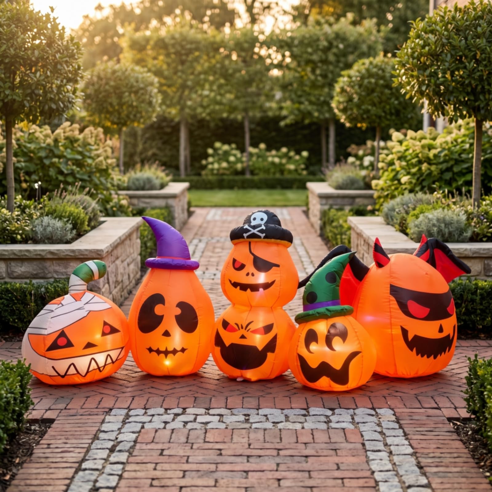 Gralara Decorazione di Halloween Luminoso Zucca Gonfiabile con Personaggi Decorazione da Esterno di Halloween per Giardino