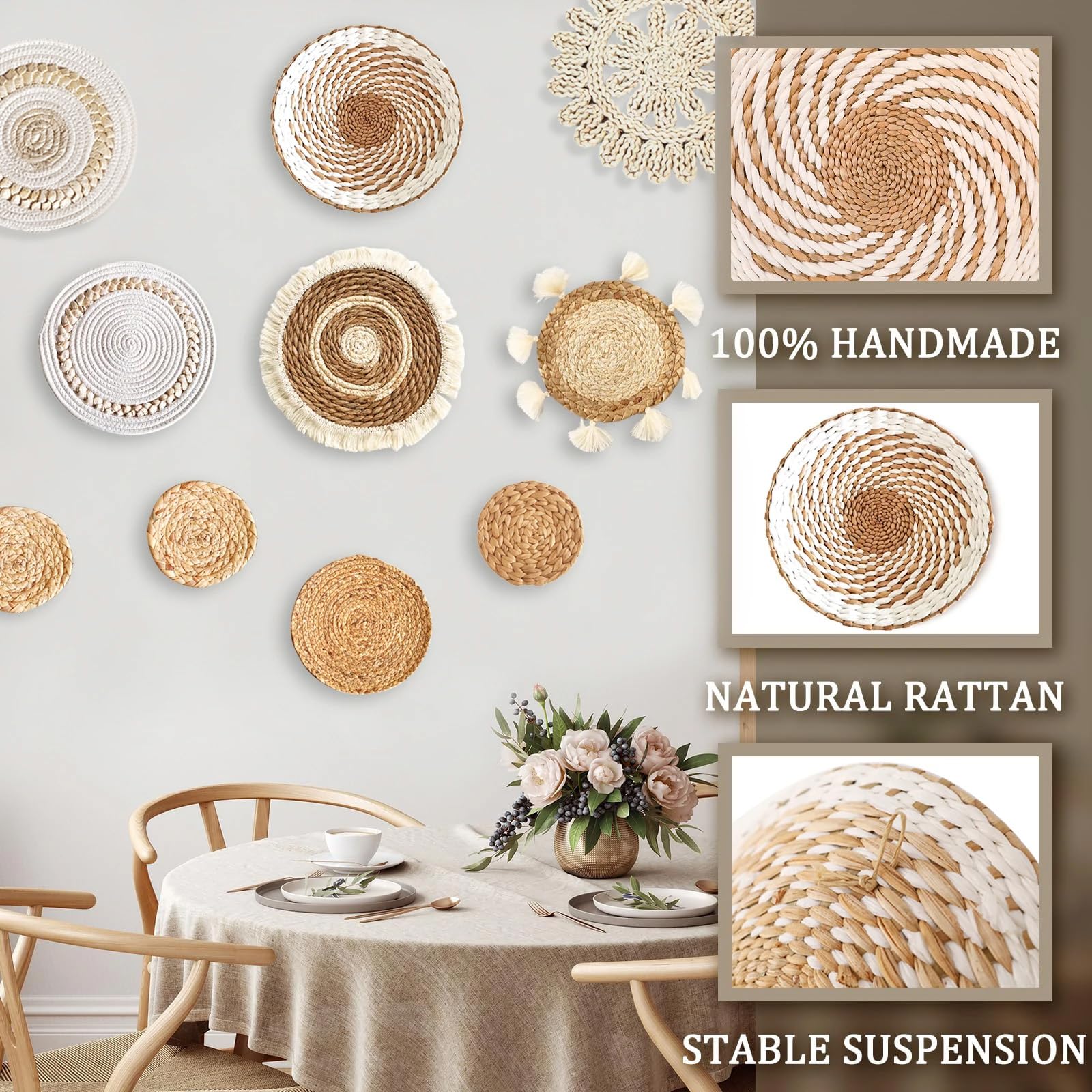 Wandmanden decoraties set rustieke muurkunst handgeweven macramé 10 stuks