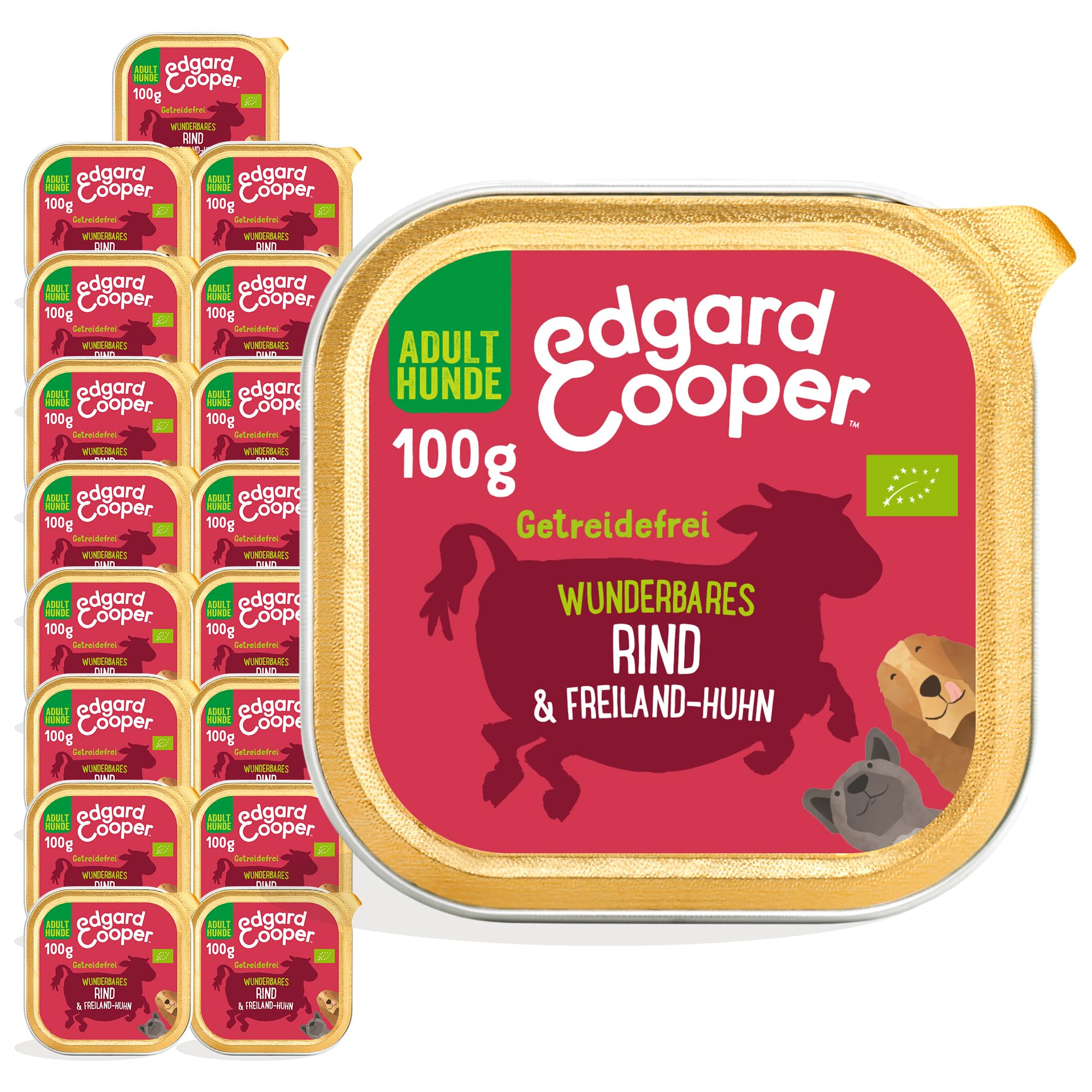 Edgard & Cooper Natürliches Nassfutter für Hunde – Getreidefrei, proteinreich und gesund (Bio-Rindfleisch, 100 g (17er-Pack)