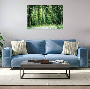 風景画　フレーム付き　手書き Amazon.co.jp: 絵画 壁画の風景画 自然 森 緑 太陽 夏 枝下 林間