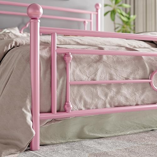 Miniatura 51 de HOOMIC Base de cama de plataforma metálica de tamaño individual de 14 pulgadas con estilo victoriano vintage, cabecera y estribo de hierro