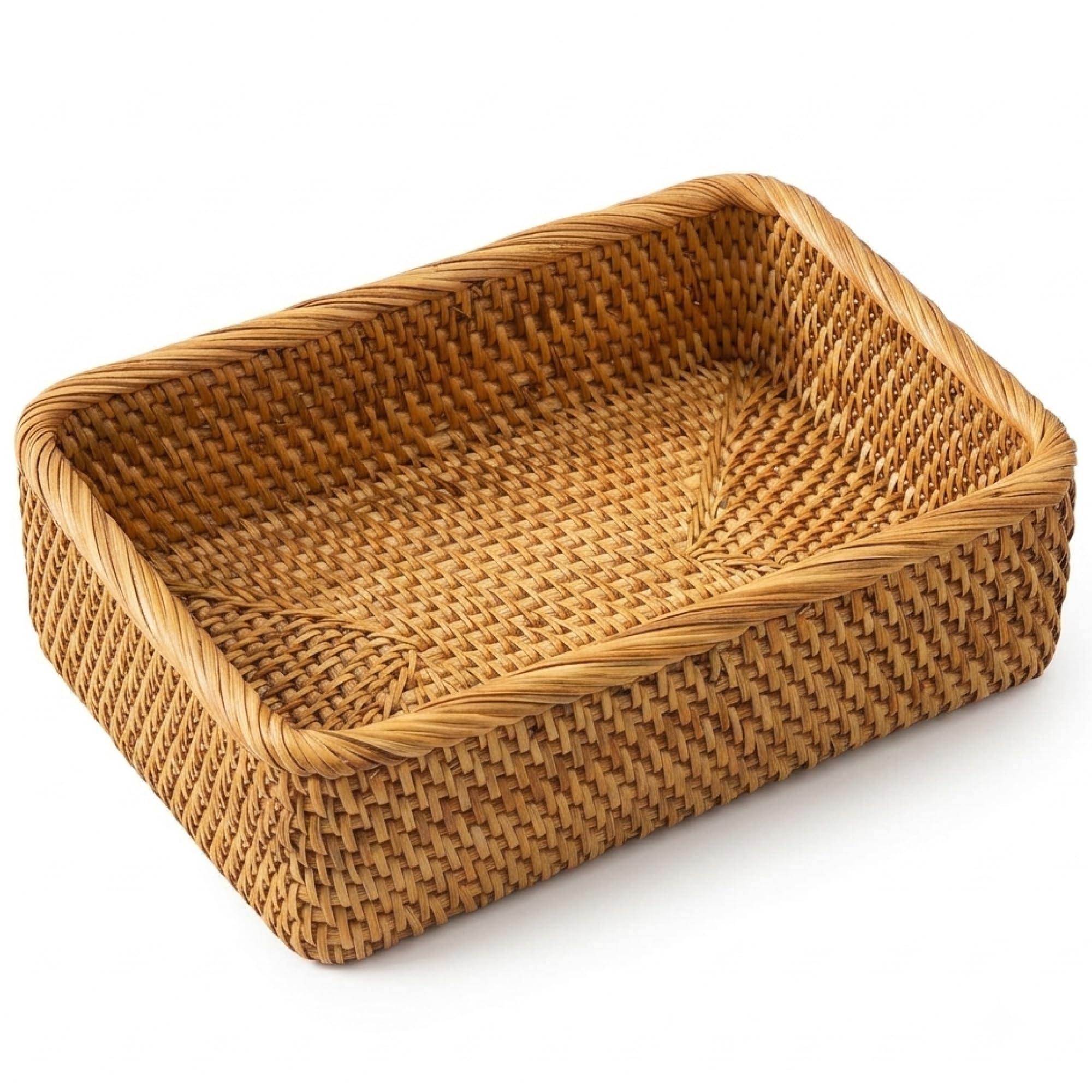 Yangqihome Natural Rattan Storage Baskets, Rectangular Woven Fruit Baskets, Decorative Wicker Basket Large Baskets for Organizing (L)