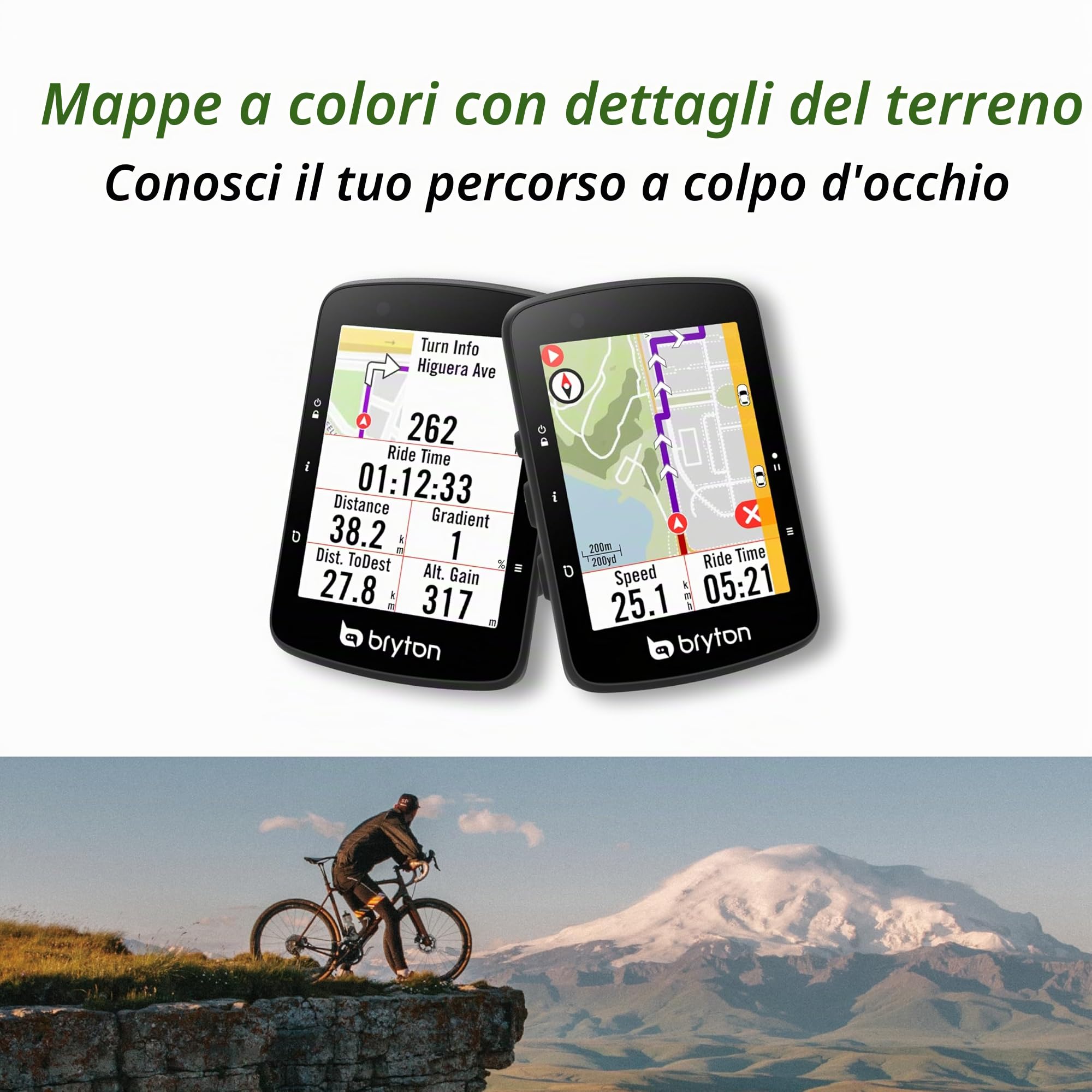 Bryton Rider 650/550 GPS Ciclismo Computer, Schermo a Colori 2.8 pollici, Navigazione Turn-By-Turn, Regolazione automatica della luminosità, Bluetooth & ANT+ Compatibile
