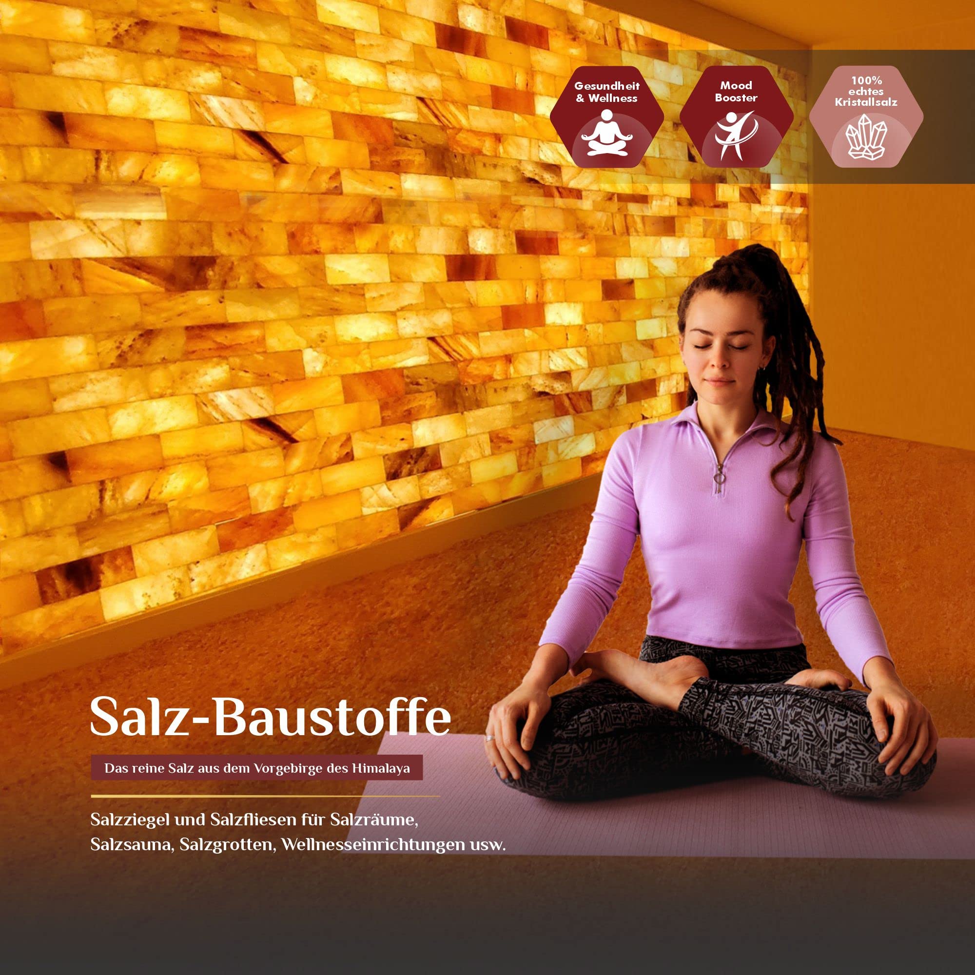 SalNatural Salzfliese aus Kristallsalz. 20x10x2.5 cm Salzstein für Sauna, Salzräume, Salzgrotten. Beleuchtete Salzwand im Wellness- und Wohnbereich,Sauna & Infrarotkabinen (20)