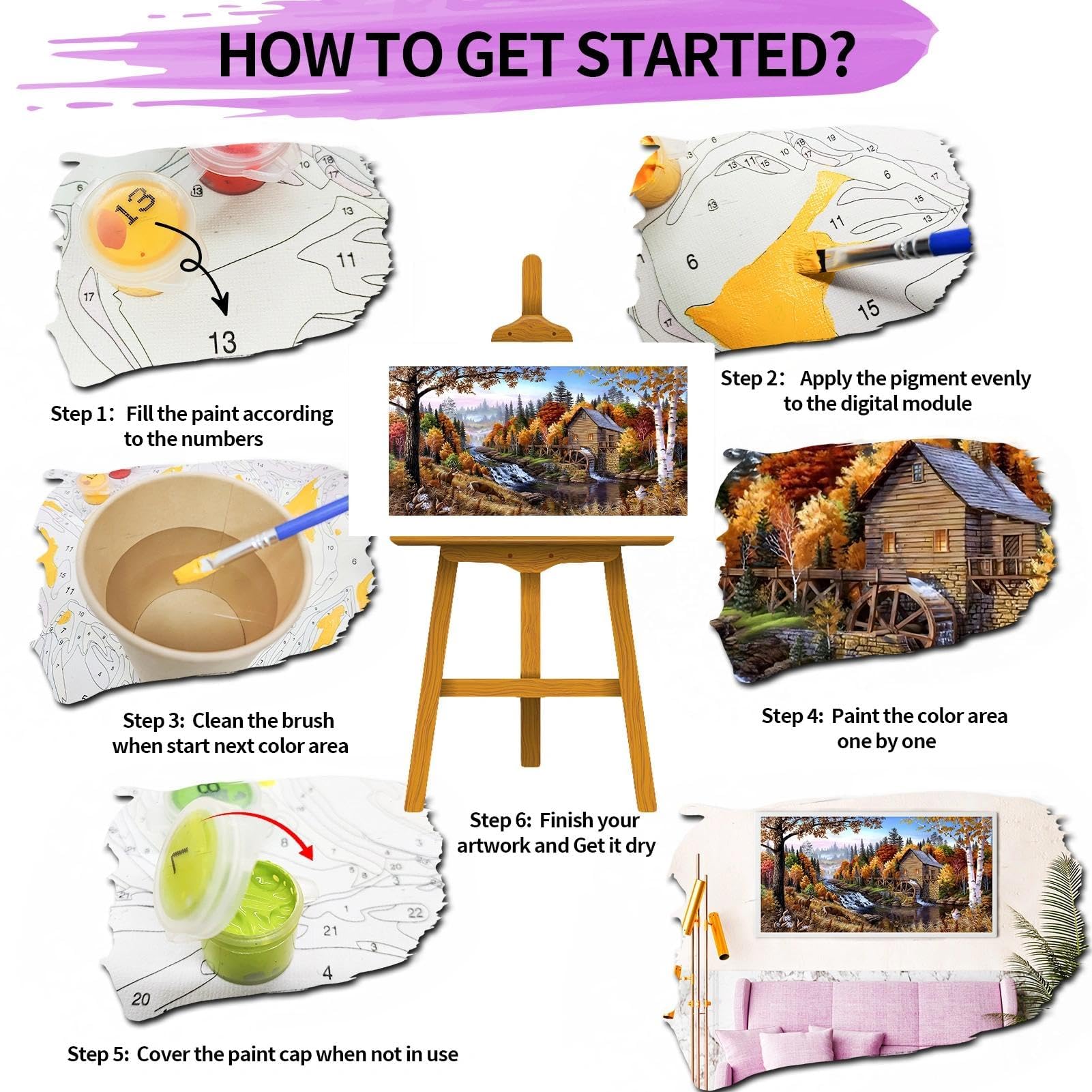 YALKIN Paint by Numbers Kits for Adults Painting by Number Kits On Canvas,Without Frame DIY Color Oil Painting Acrylic Paints,Home Wall Decor 16x35in/40x90cm - Image 6