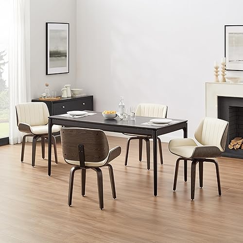 Miniatura 62 de Zouron Sillas de comedor giratorias, silla de escritorio moderna de mediados de siglo sin ruedas, silla de sala de estar de piel sintética con patas