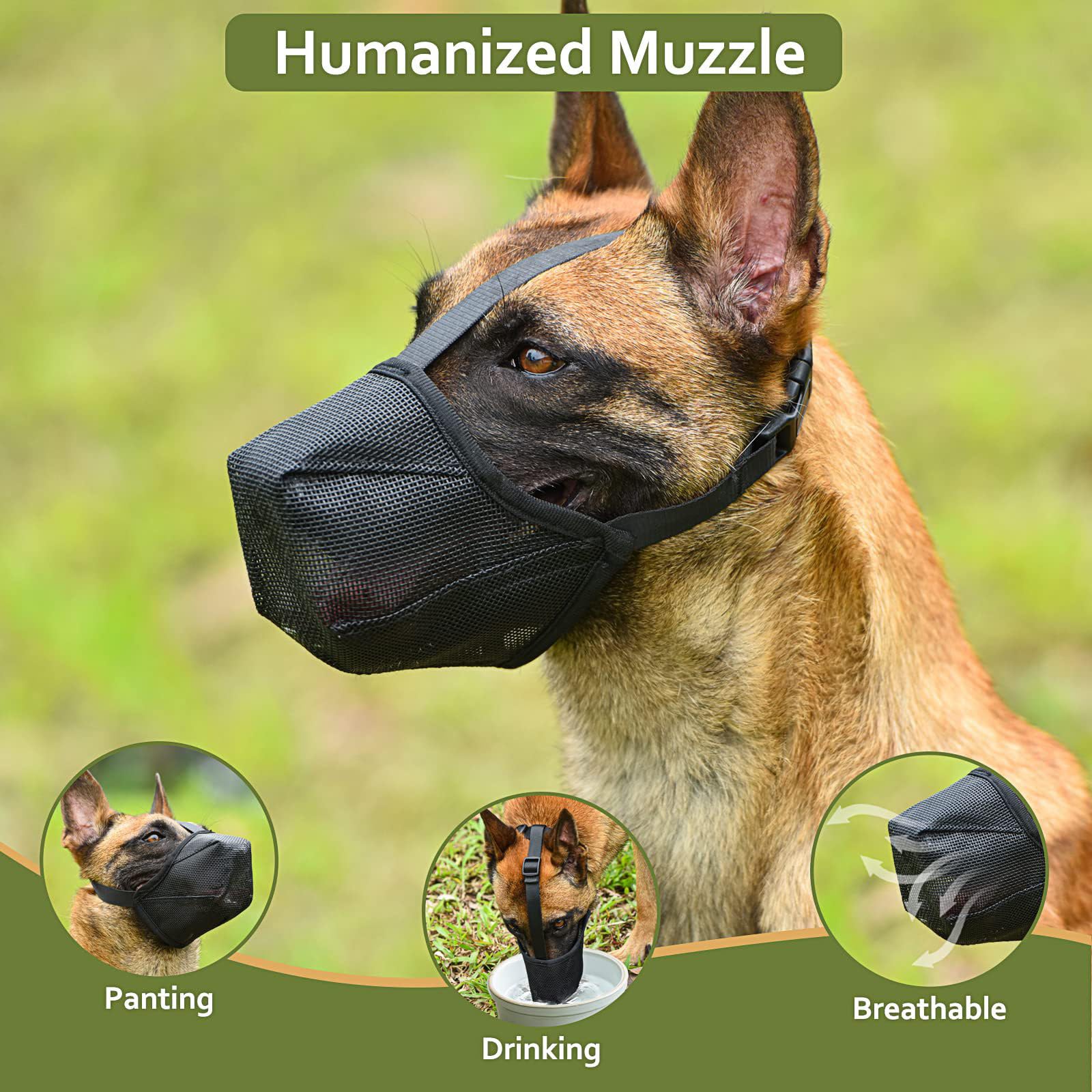 Comfortable Dog Mouth Guard Cover Prevent Chewing Round Mesh Dog Muzzle Soft Nylon Dog Muzzle Breathable Adjustable Mesh Muzzles( Black) - Image 4