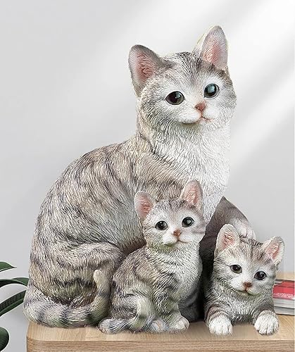 Miniatura 2 de Divertidas estatuas de decoración para exteriores de jardín de gatos, bonita pintura de animales, resina de gato con figura de gatitos, divertidas