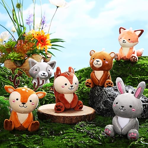 Miniatura 4 de Suilung 12 piezas de mini animales de peluche del bosque a granel de 4 pulgadas, lindos osos de peluche, conejo, ardilla, mapache, zorro, ciervo,