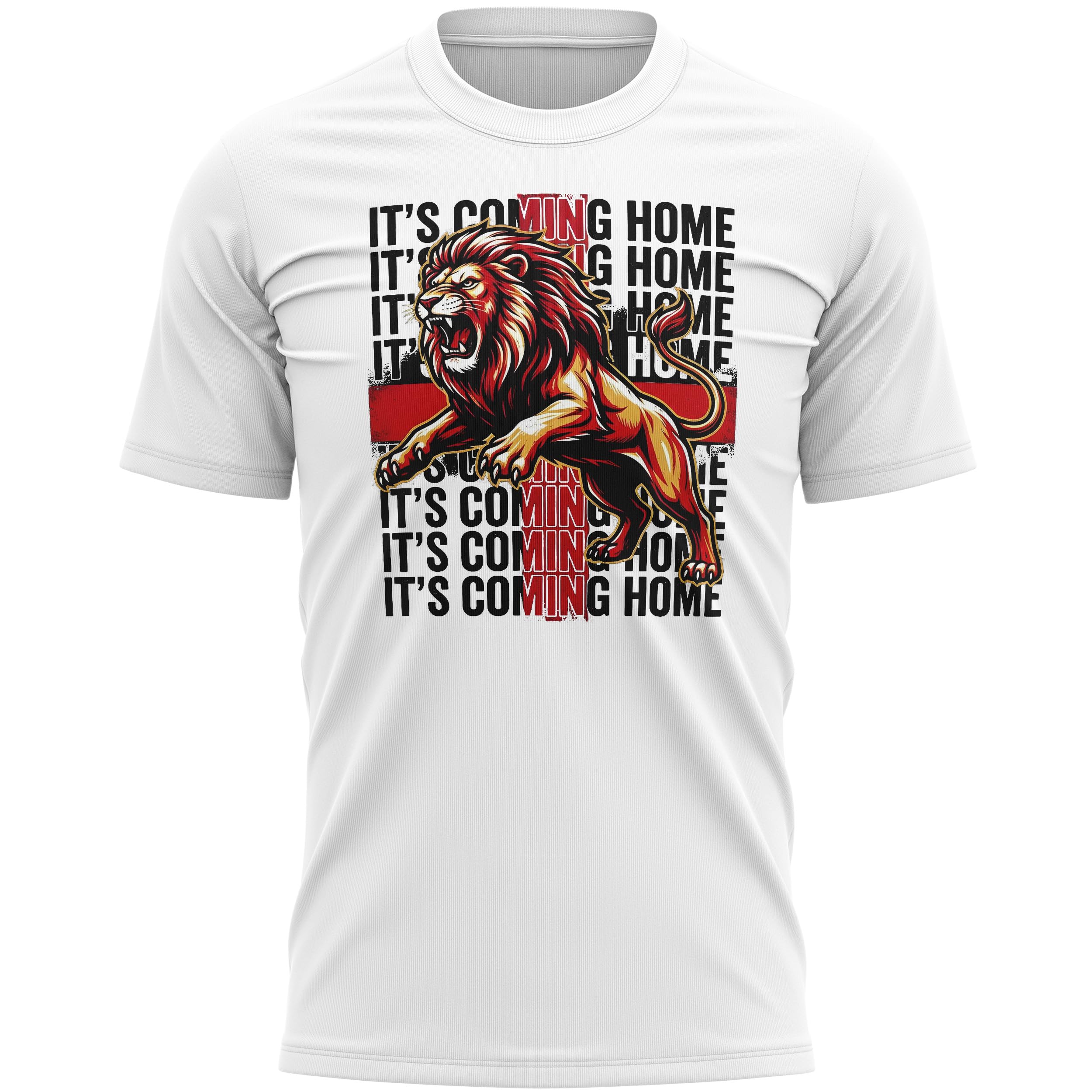 Mens England T Shirt - Its Coming Home Lion Graphic Tshirt - Football Fan Tee English Pride Top, XXL, White