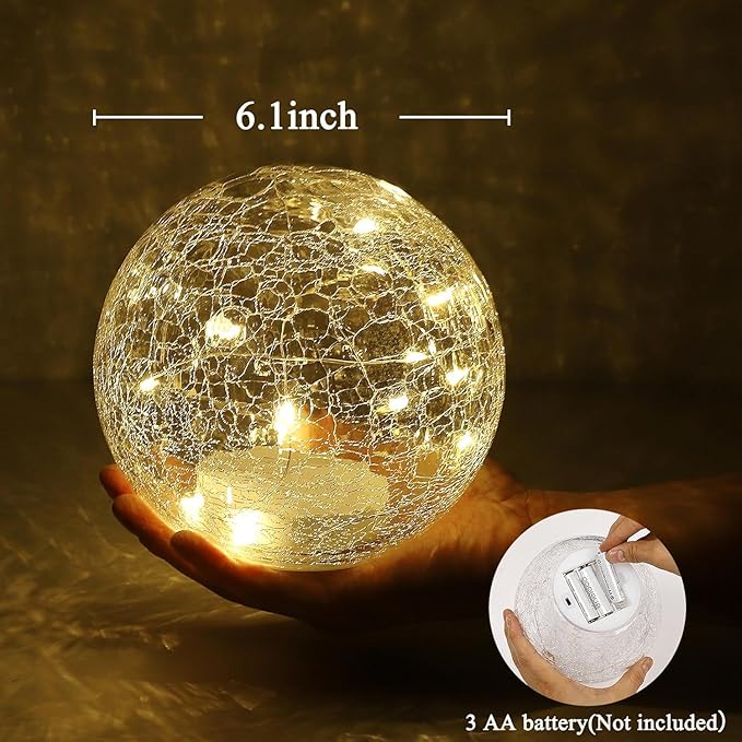 IdealXmas Glass Crackle Globe LED Lamp Battery Operated with Timer, Lighted Glass Orb for Festival Christmas Decoration, Gold Mercury Glass Ball Light for Living Room Indoor (with Timer) photo 3