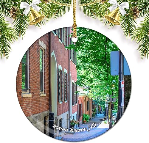 Massachusetts Boston Beacon Hill USA America Adornos de Navidad para árbol colgante de cerámica de doble cara decoración de Navidad regalos de Massachusetts Boston Beacon Hill USA America Adornos de Navidad para árbol colgante de cerámica de doble cara decoración de Navidad regalos de
