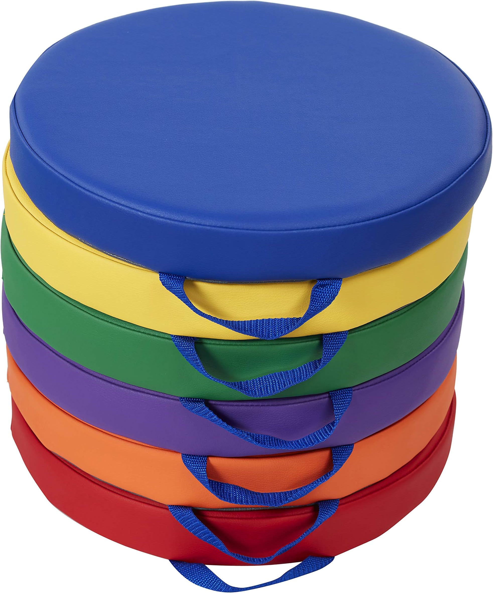Factory Direct Partners SoftScape 15 inch Round Classroom Floor Cushions with Handles; Flexible Seating for Daycare, Preschool, Playroom; 2 inch Thick Deluxe Foam (6-Piece) - Assorted, 11232-AS