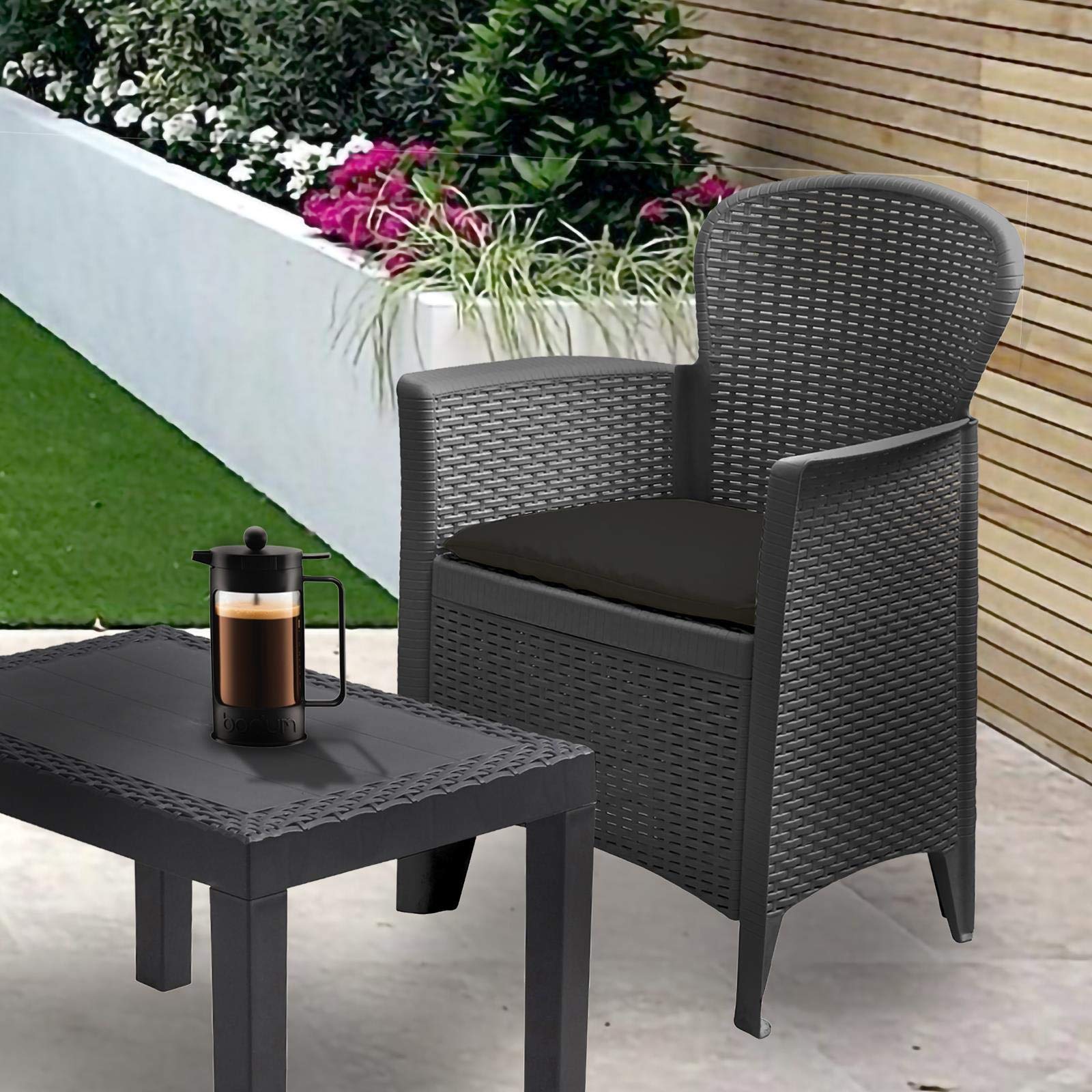idooka Plastic Garden Table and Chairs Tea for 2 Bistro Set Rattan