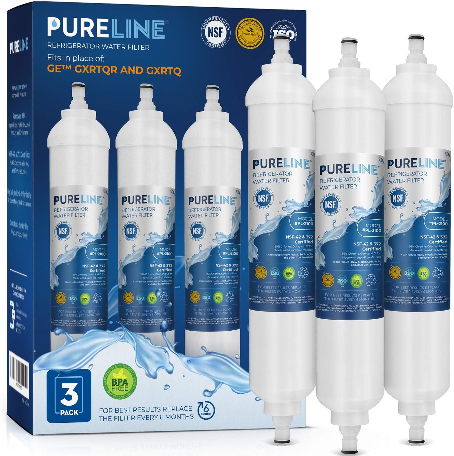 Pureline GXRTQR Inline Water Filter Replacement. Compatible with GE