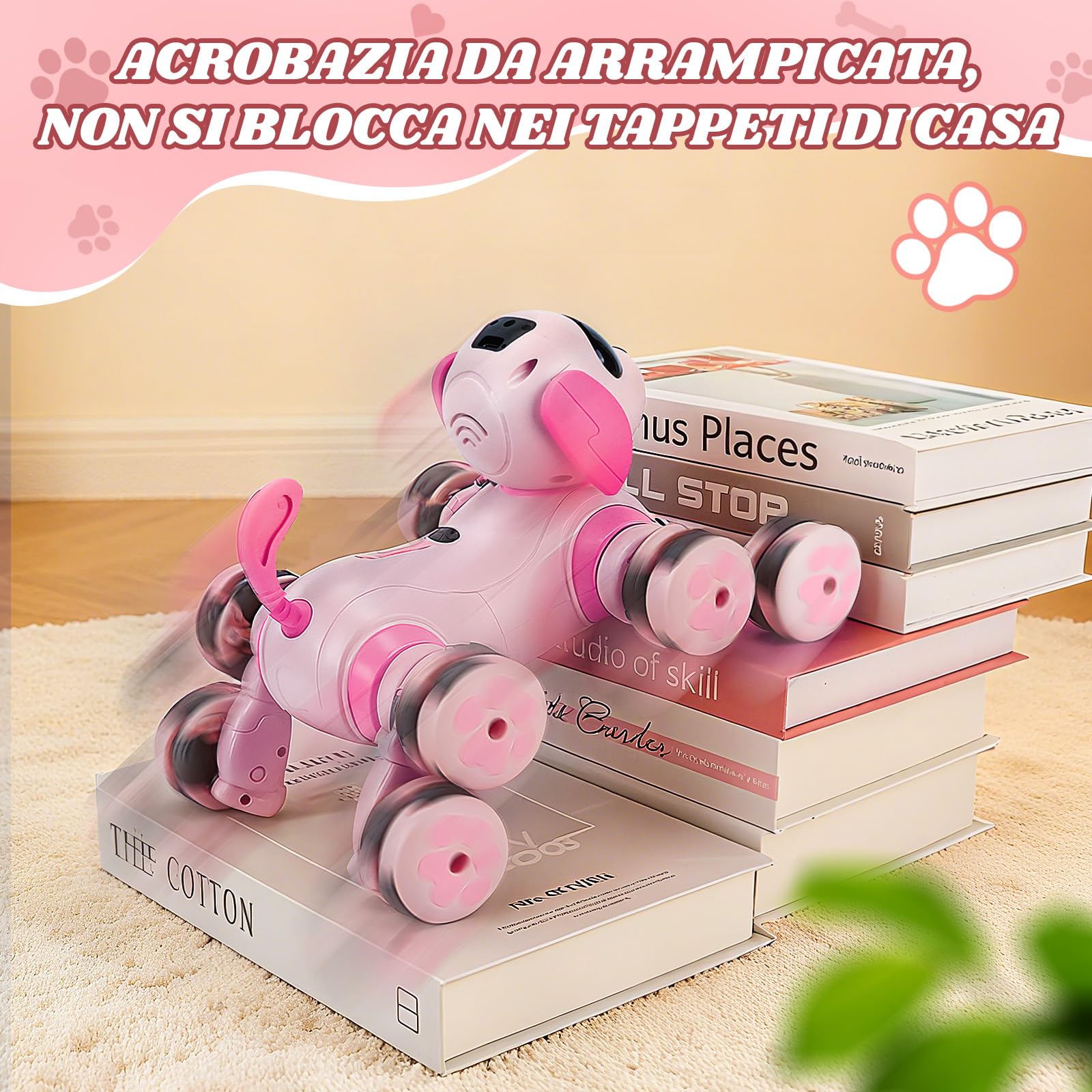JONRRYIN Robot cane giocattolo radiocomandato, 8WD RC Stunt e controllo manuale, giocattolo interattivo programmabile, regalo per ragazzi e ragazze dai 6 anni in su