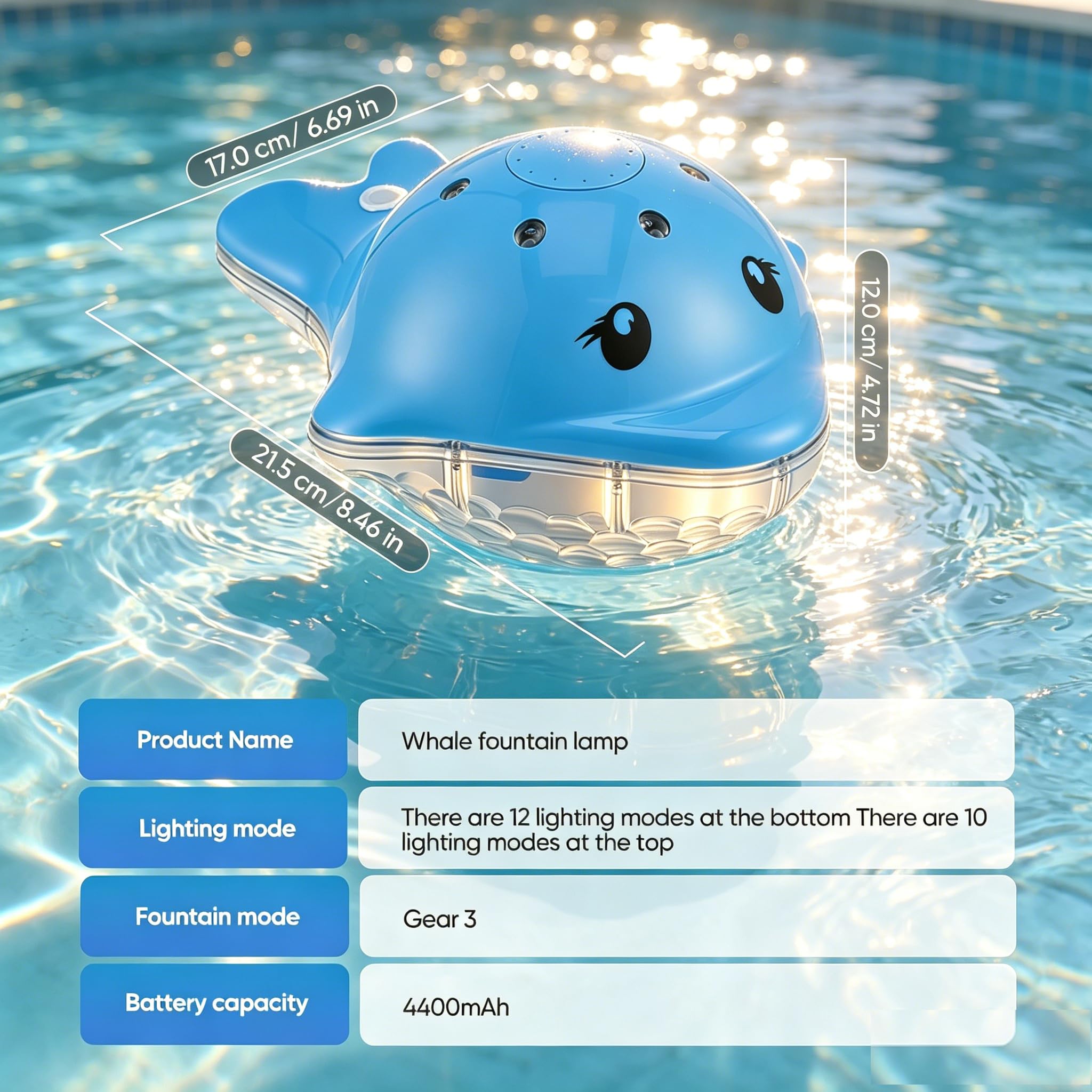 Fontana galleggiante per piscina, con telecomando, 3 modalità di spruzzo e 12 + 12 luci LED, ricaricabile, decorazione ideale per feste notturne, giardino, laghetto