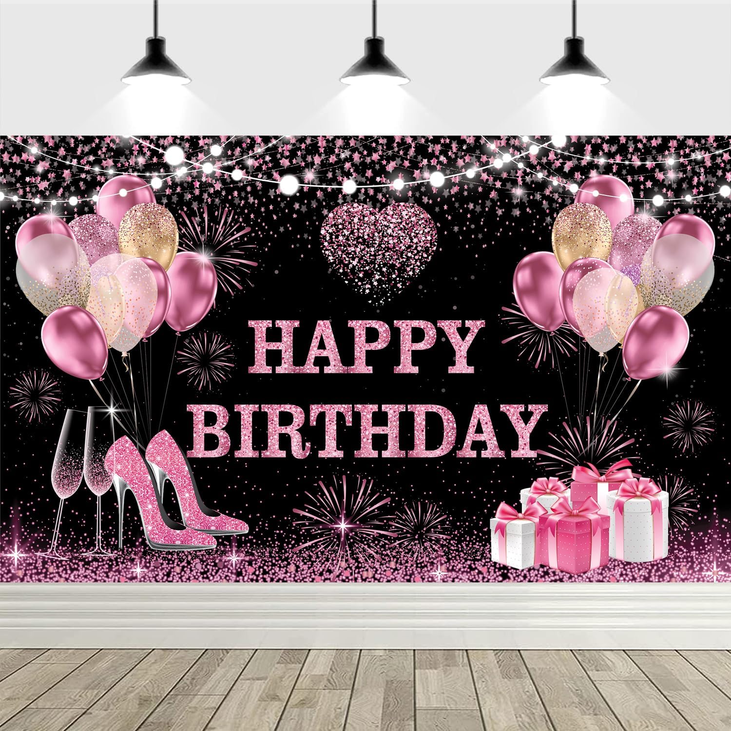 YinQin 180x120 cm Pink Gold Happy Birthday Backdrop Cloth 71x47 in. Birthday Photography Background Sign Glitter Black Rose Gold Birthday Wall Banner Happy Birthday Backdrop for Women Girl (Pink Gold)