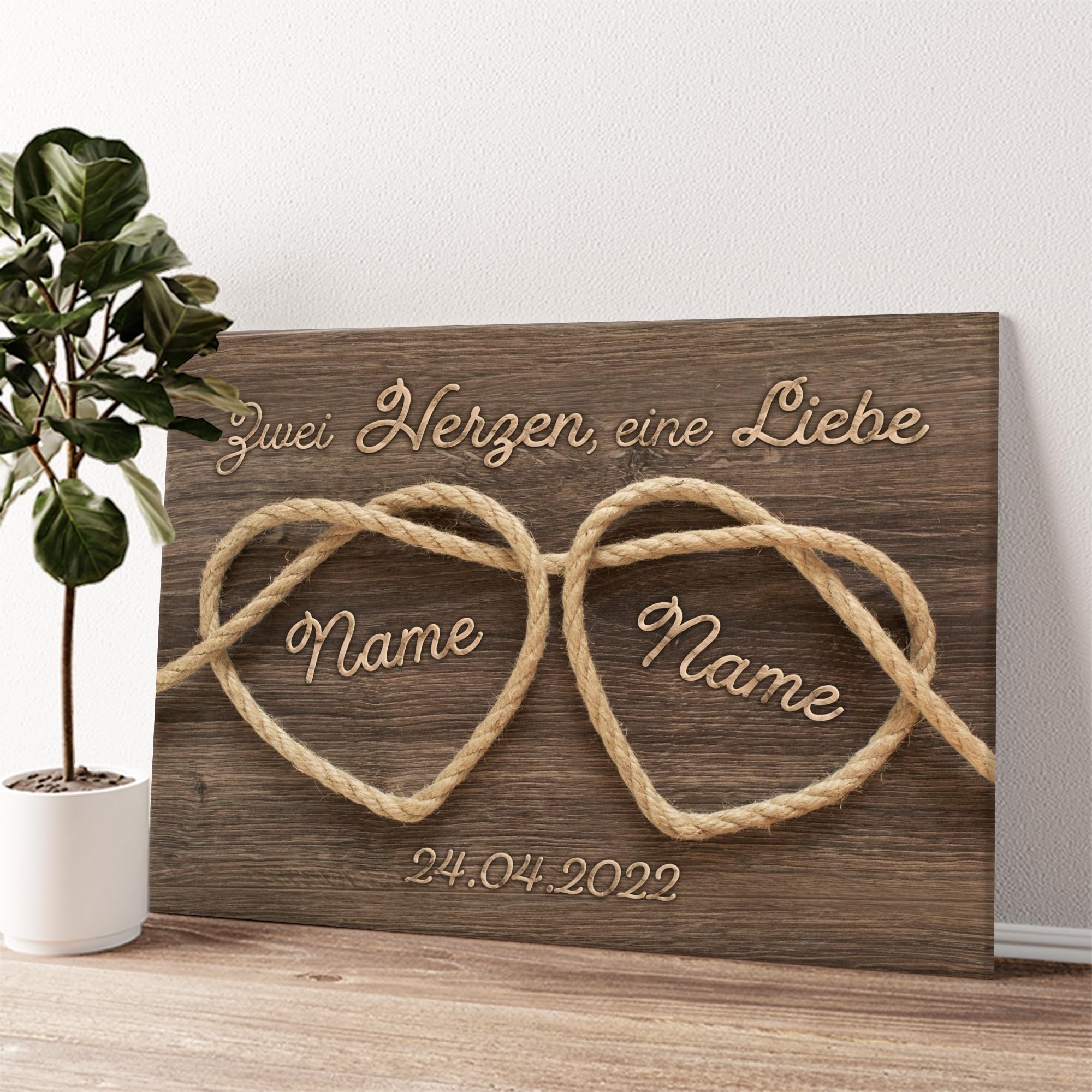 Liebesleinwand Das sind wir Leinwand: Verknüpfte Herzen | Leinwandbild mit Namen und Datum | Wandbild gestalten | Jahrestag Geschenk für Frau Freundin Mann Freund