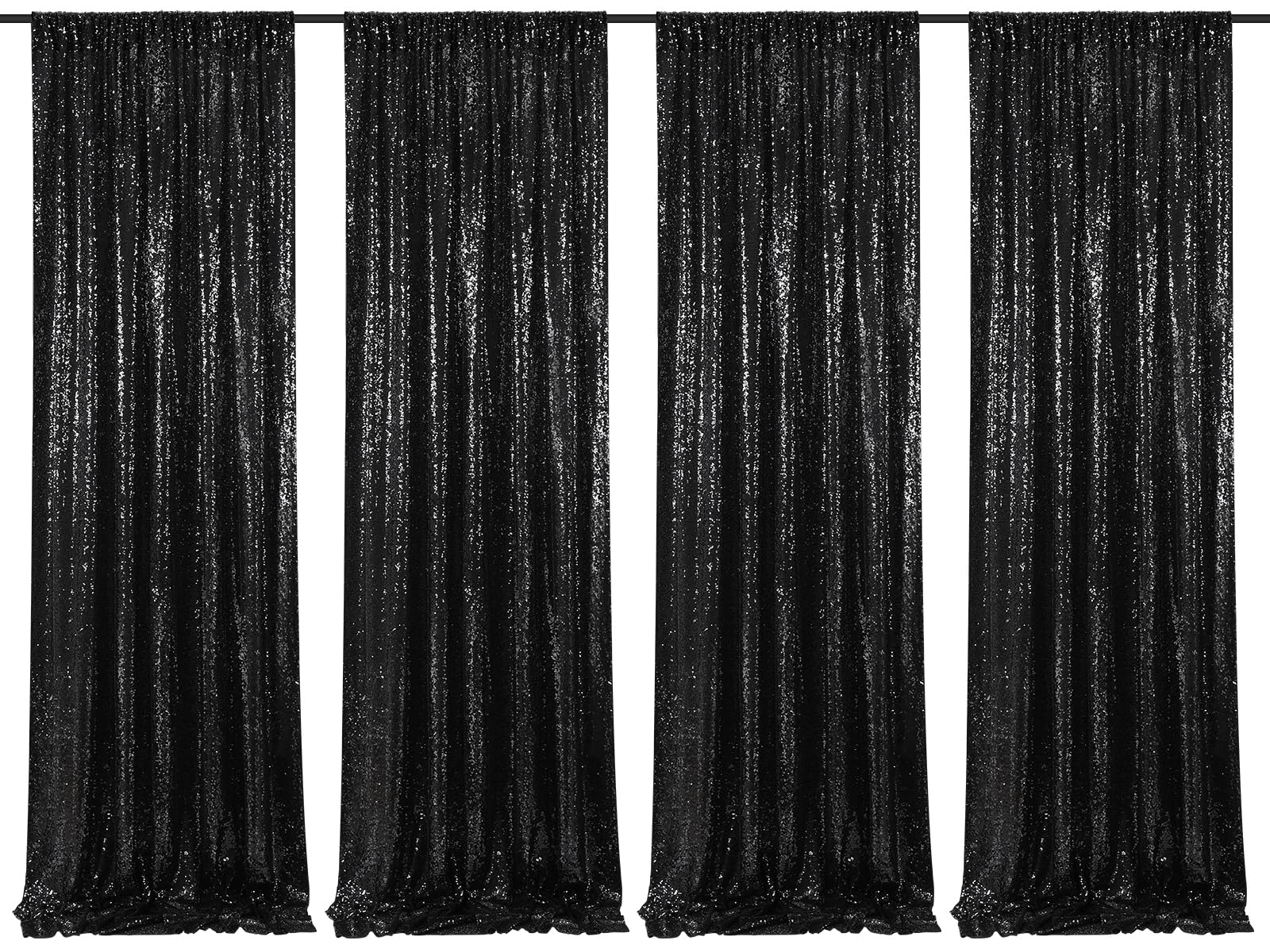 Black Sequin Backdrop Curtain 4 Pcs Bling Fabric Backdrop Sparkly Photography Background Backdrop for Christmas Party Decoration