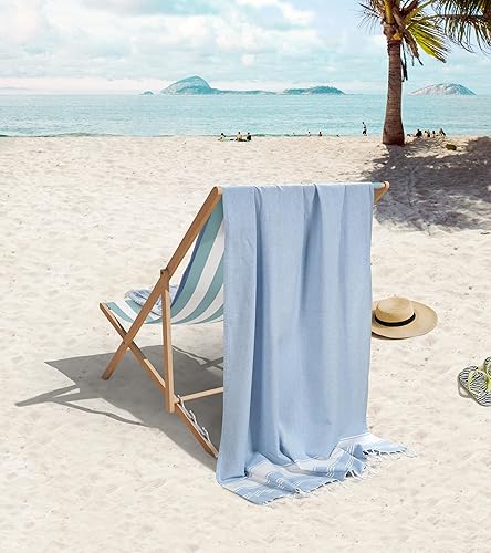 Miniatura 6 de LANE LINEN Paquete de 6 toallas de playa 100% algodón a granel de gran tamaño, toallas de piscina para adultos, prelavadas, toalla de playa sin
