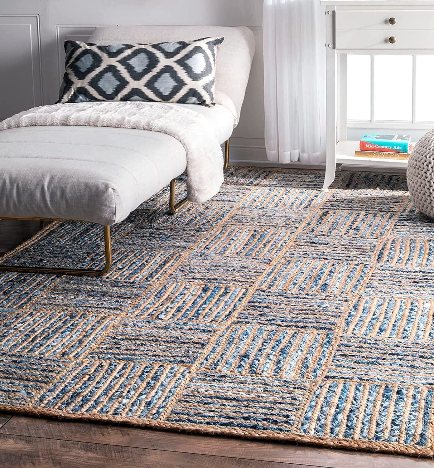 SEALION 5x8 feet Handwoven Jute Design Rug, Natural Golden Fiber, Braided Reversible Carpet for Bedroom Living Room Dining Room (5x8 feet, Denim)-image-28
